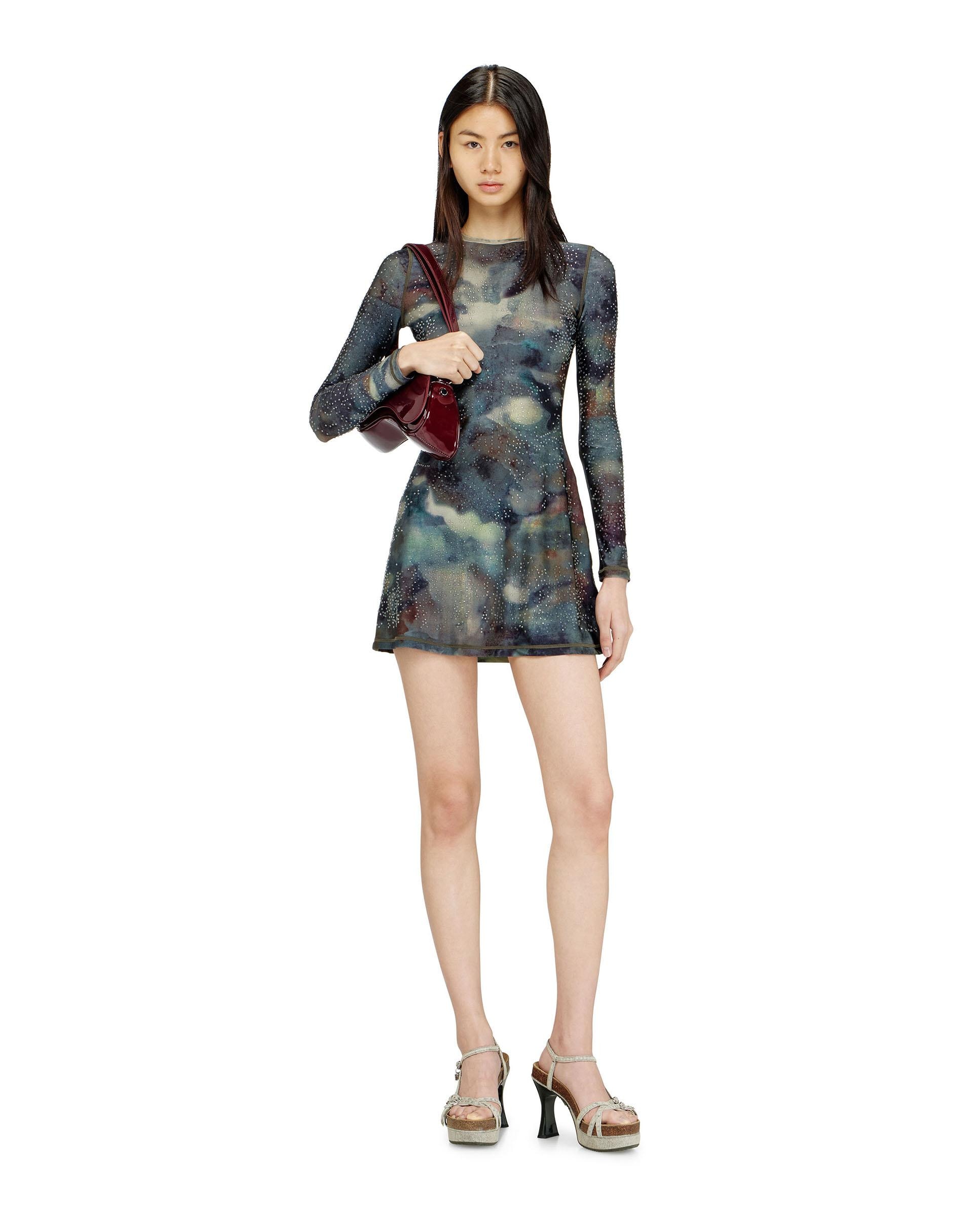 Vestido corto estampado con detalles de cristal - Diesel - Multicolor Multicolor-4