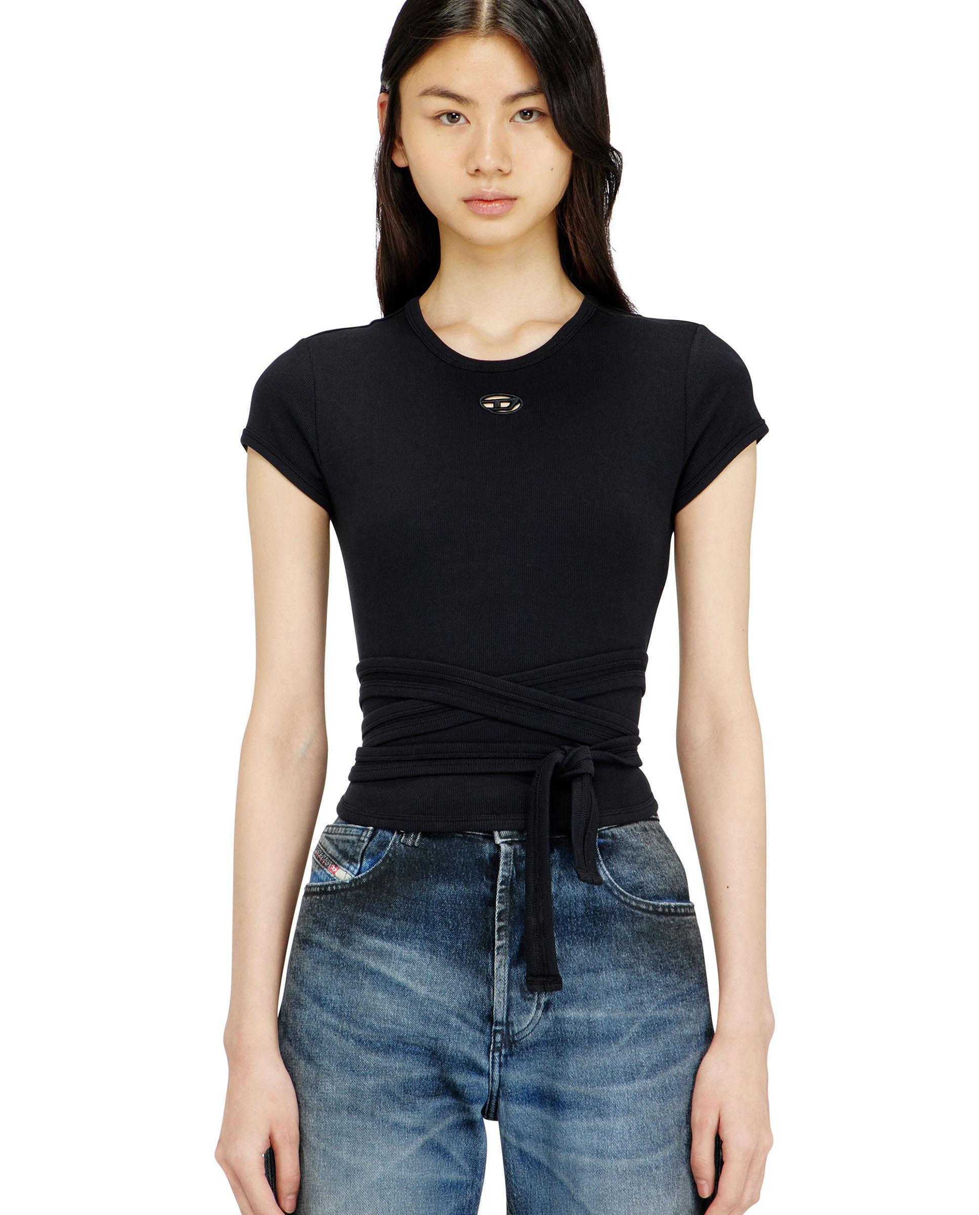 Imagen 0 de Camiseta de mujer DIESEL de manga corta con cordones en cintura Negro