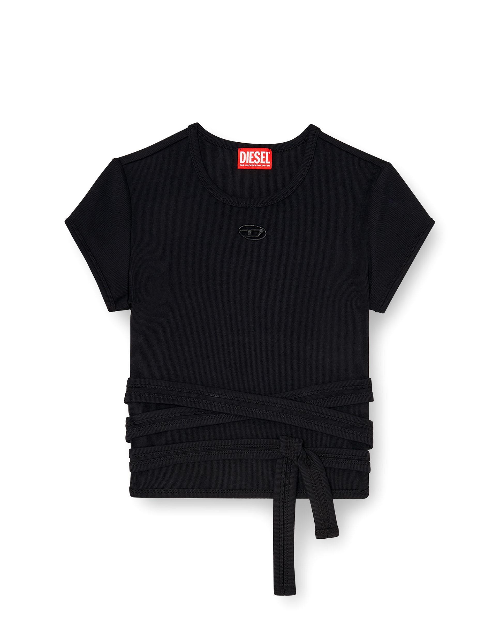 Camiseta de mujer DIESEL de manga corta con cordones en cintura - Negro Negro-4