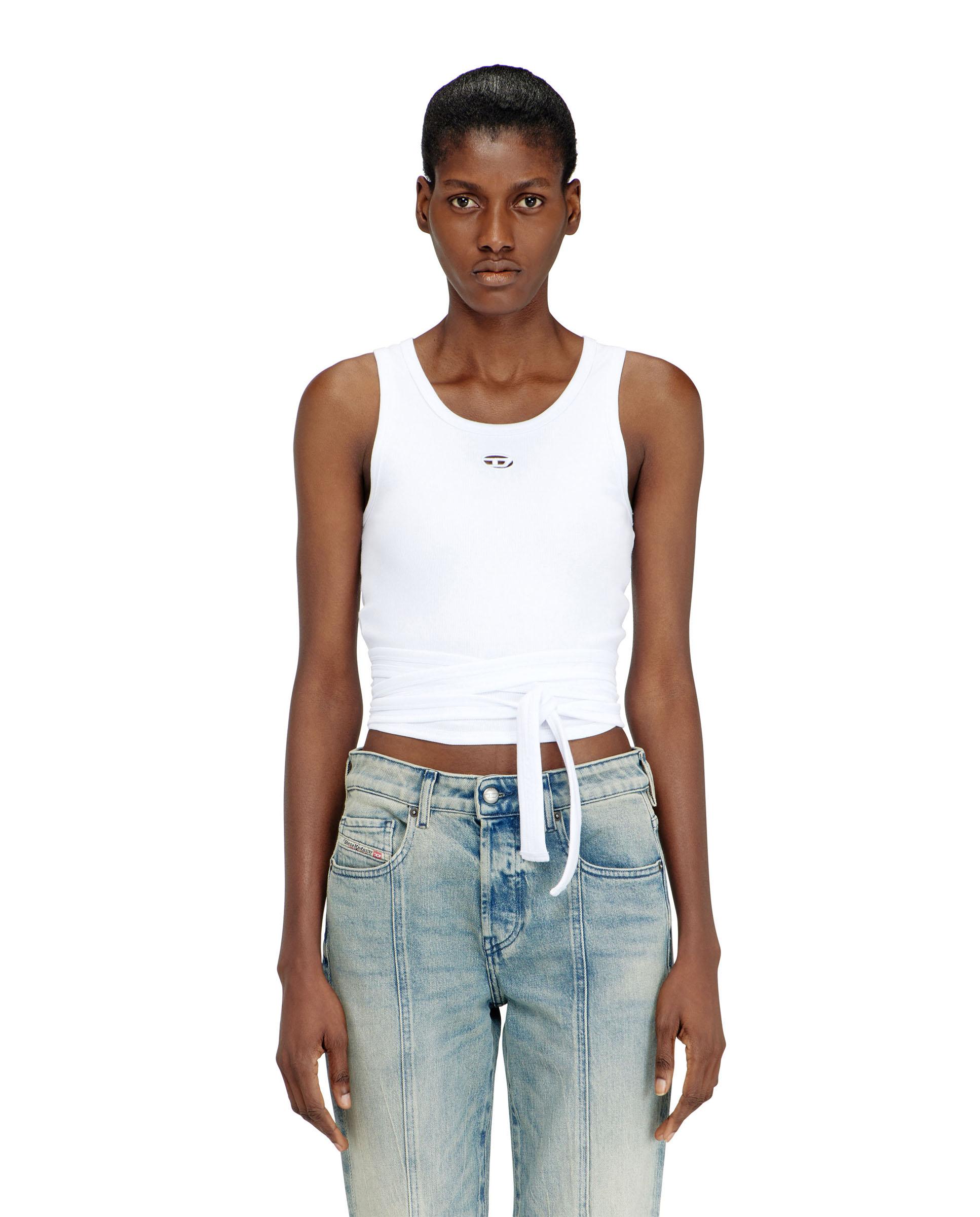 Camiseta de mujer DIESEL sin mangas con cordones en cintura - Blanco Blanco-1