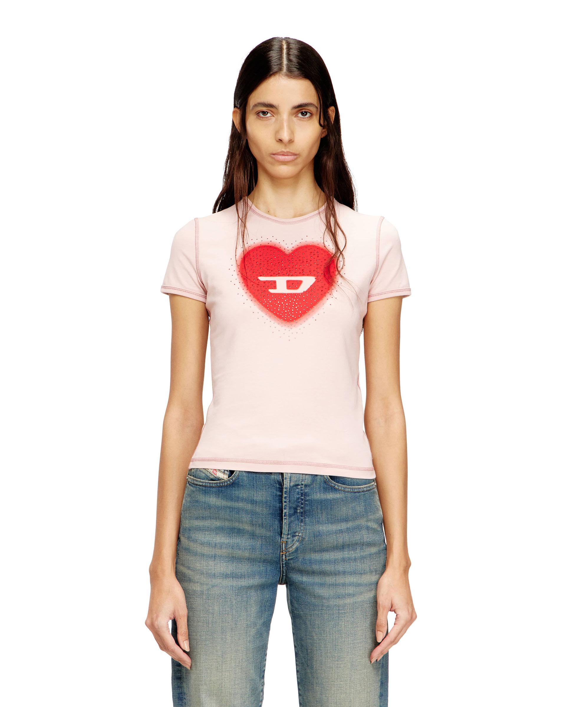 Diesel - Camiseta de mujer slim con corazón y tachuelas.