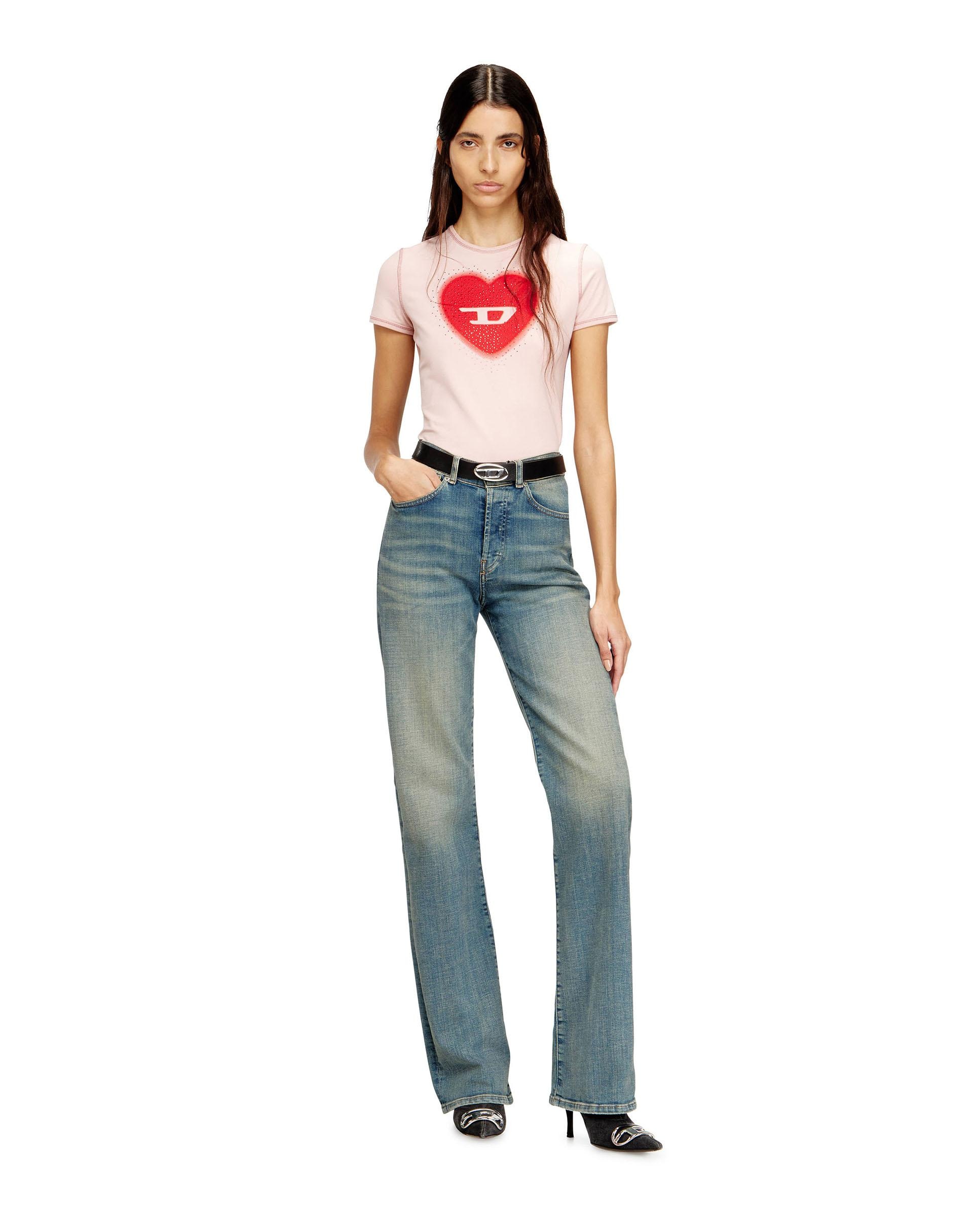 Camiseta de mujer slim con corazón y tachuelas - Diesel - Rosa claro Rosa claro-3