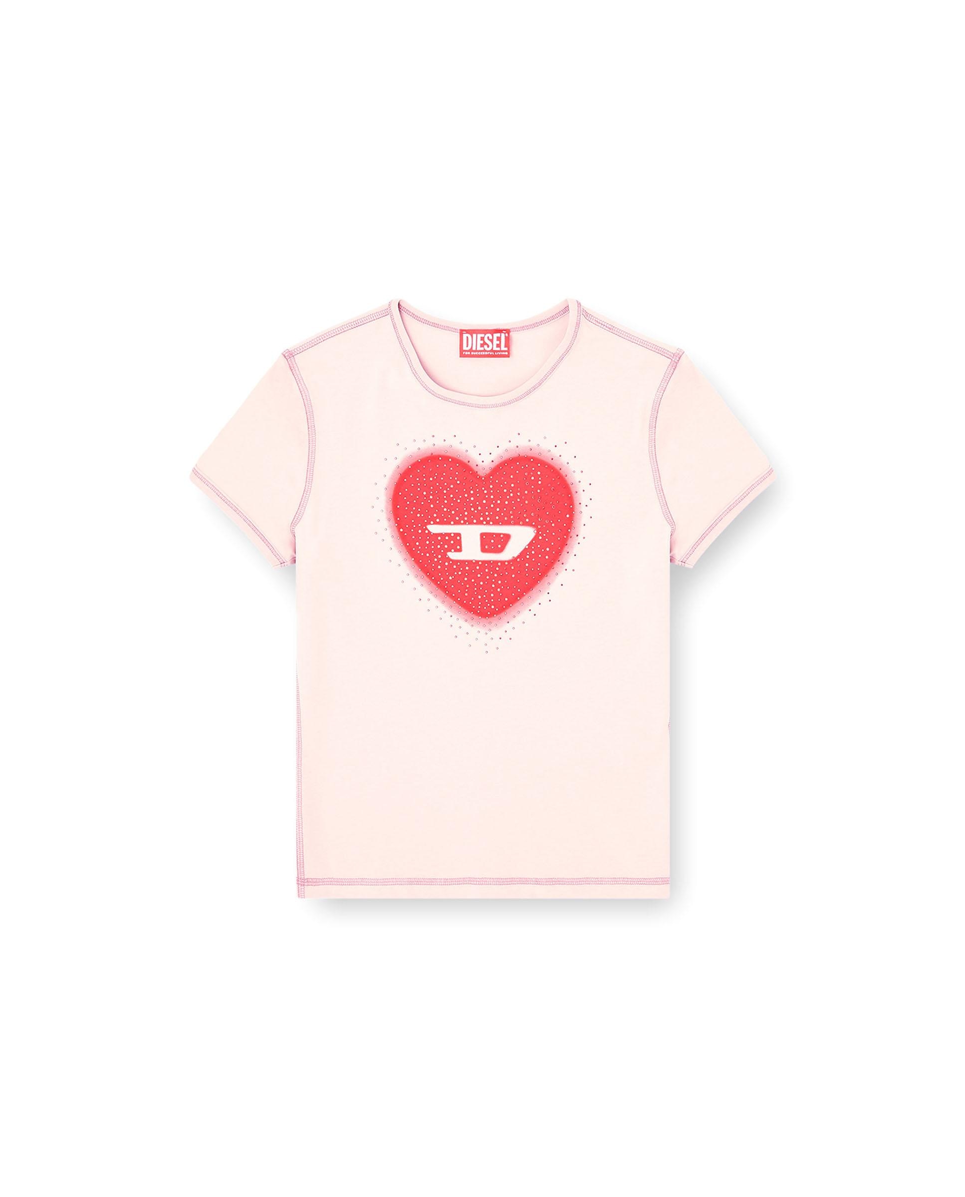 Camiseta de mujer slim con corazón y tachuelas - Diesel - Rosa claro Rosa claro-4