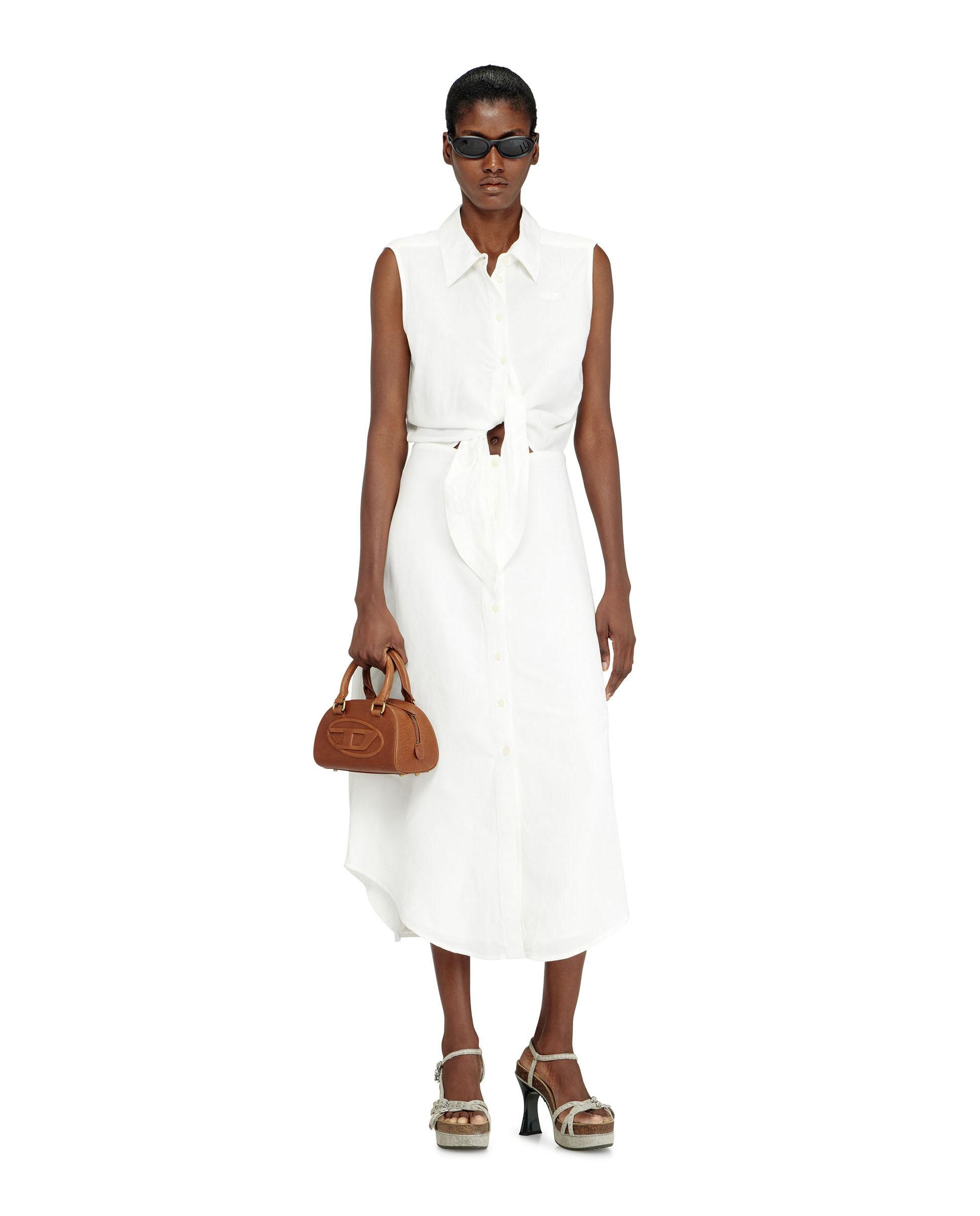 Vestido midi de mezcla de lino con detalle de nudo - Diesel - Blanco Blanco-4