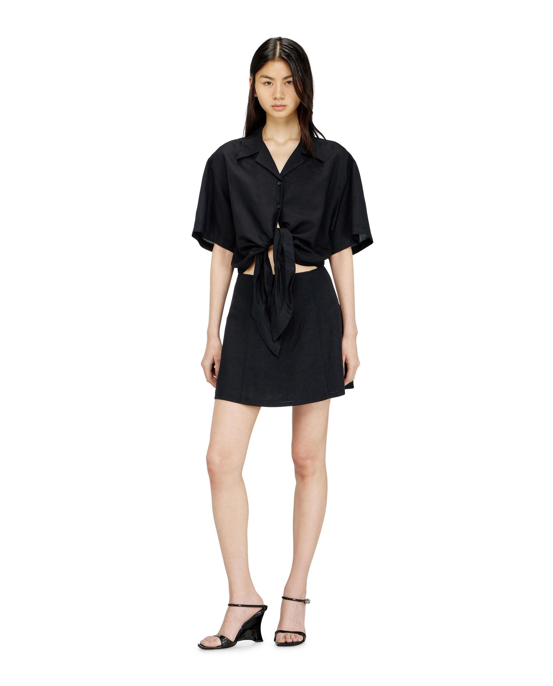 Vestido corto de mezcla de lino con nudo en la cintura - Diesel - Negro Negro-1