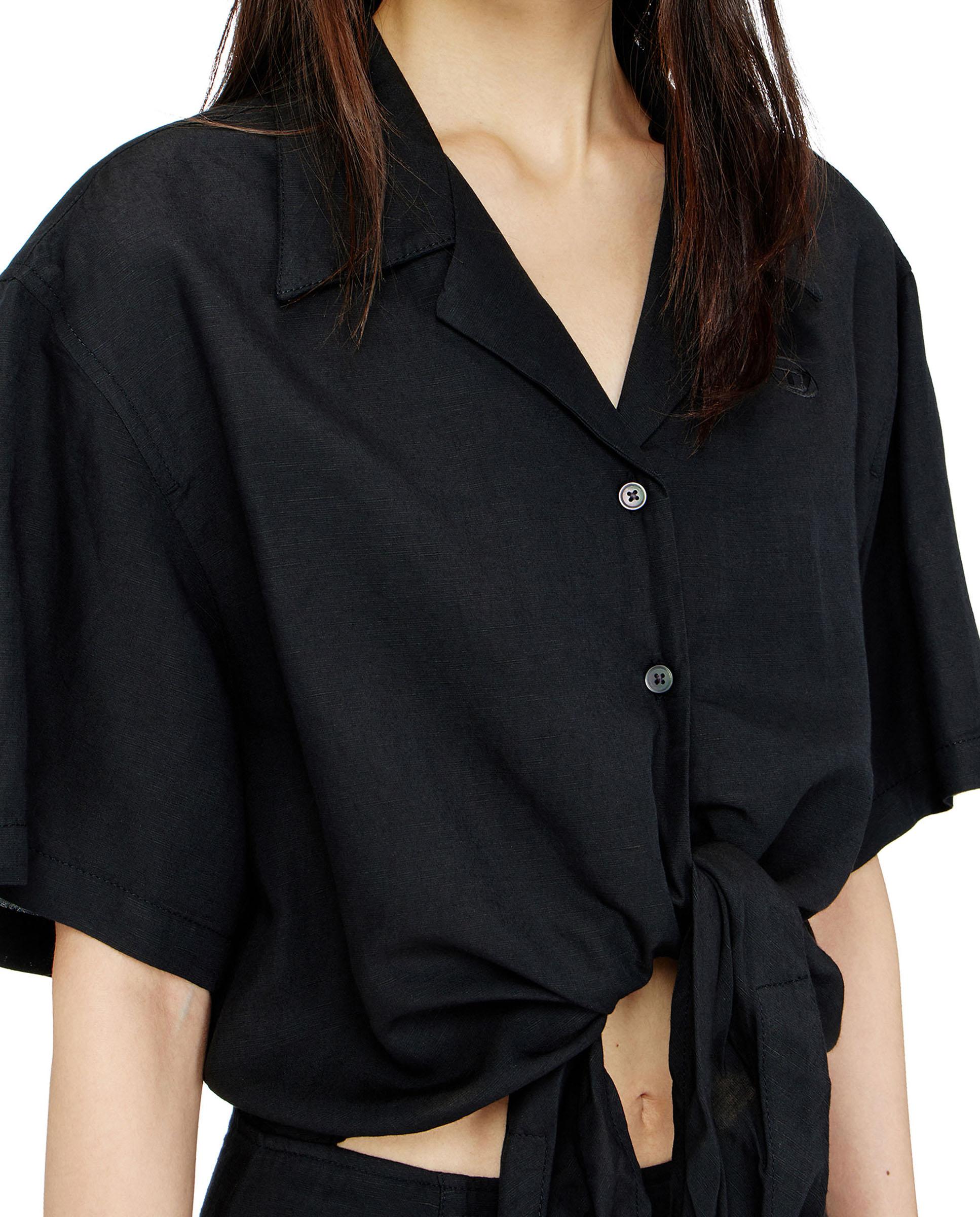 Vestido corto de mezcla de lino con nudo en la cintura - Diesel - Negro Negro-3