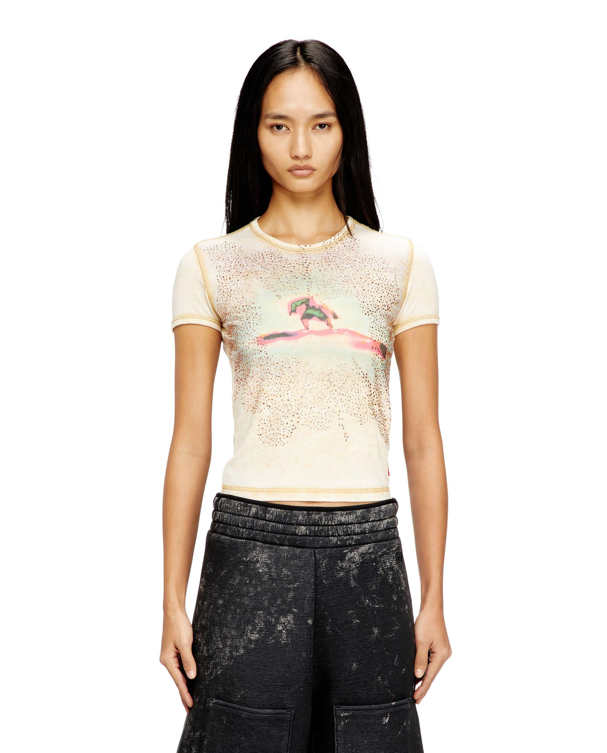 Diesel - Camiseta de mujer DIESEL de manga corta con estampado frontal.