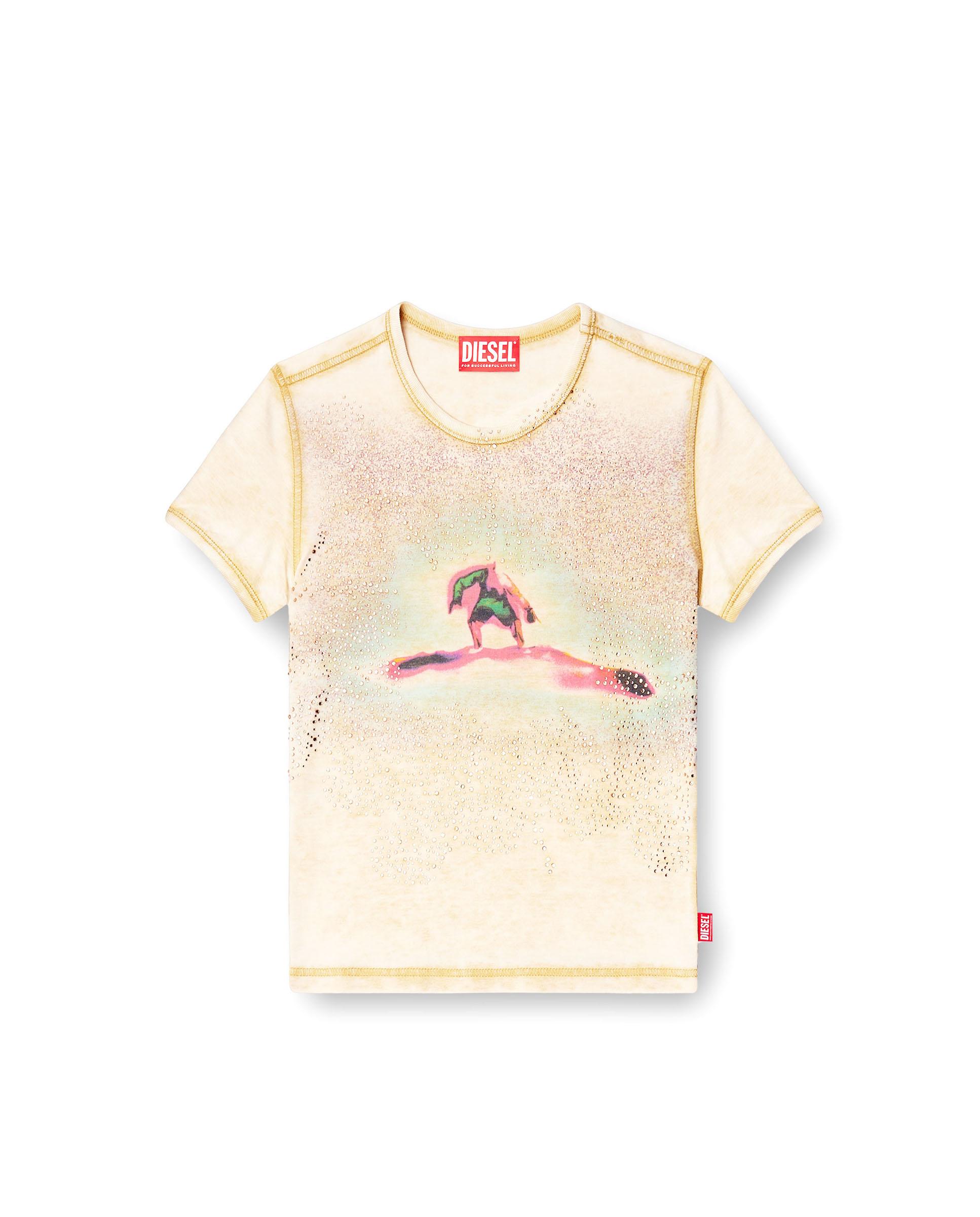 Camiseta de mujer DIESEL de manga corta con estampado frontal - Beige Beige-4