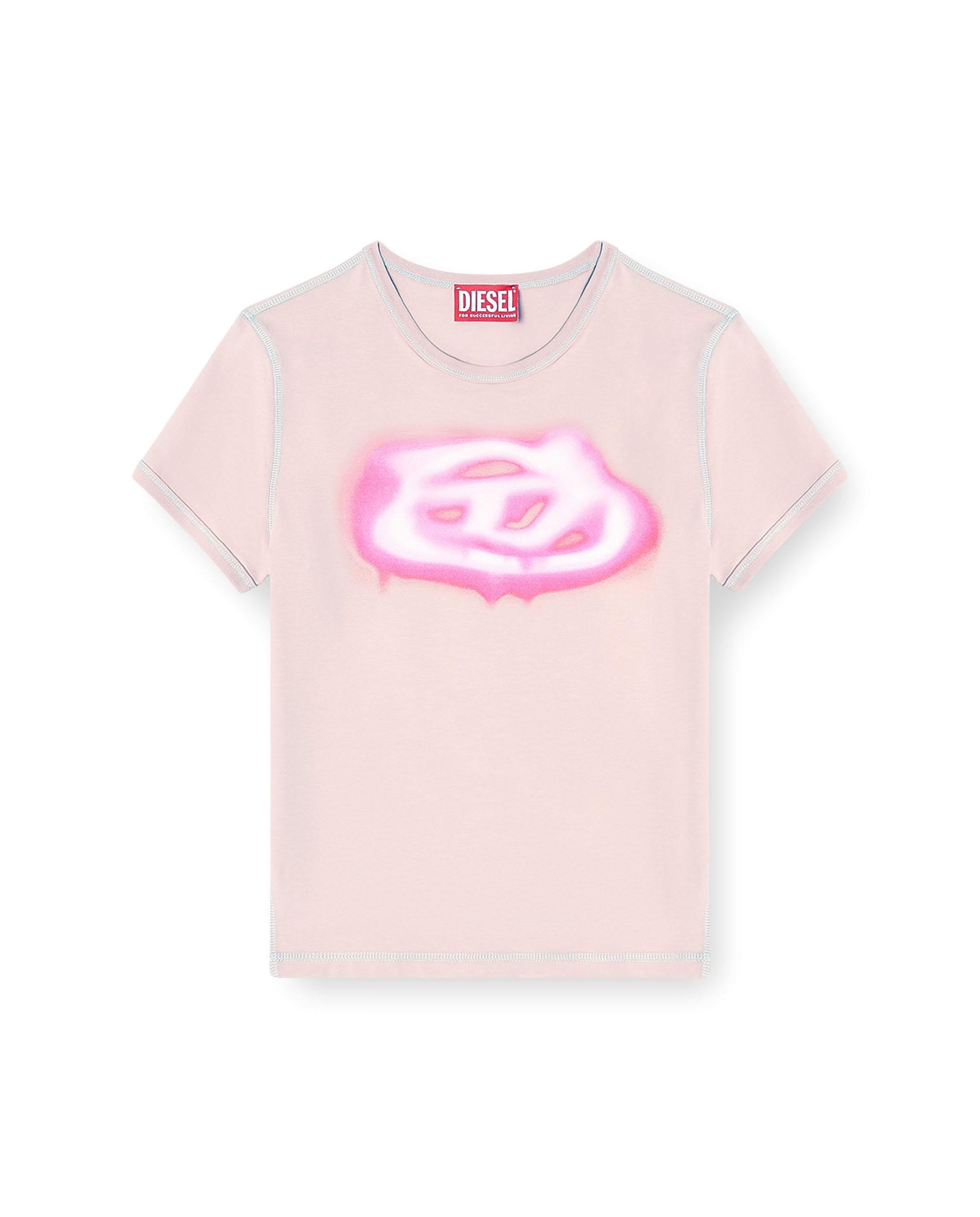 Camiseta de mujer slim con logotipo efecto grafiti - Diesel - Rosa claro Rosa claro-4