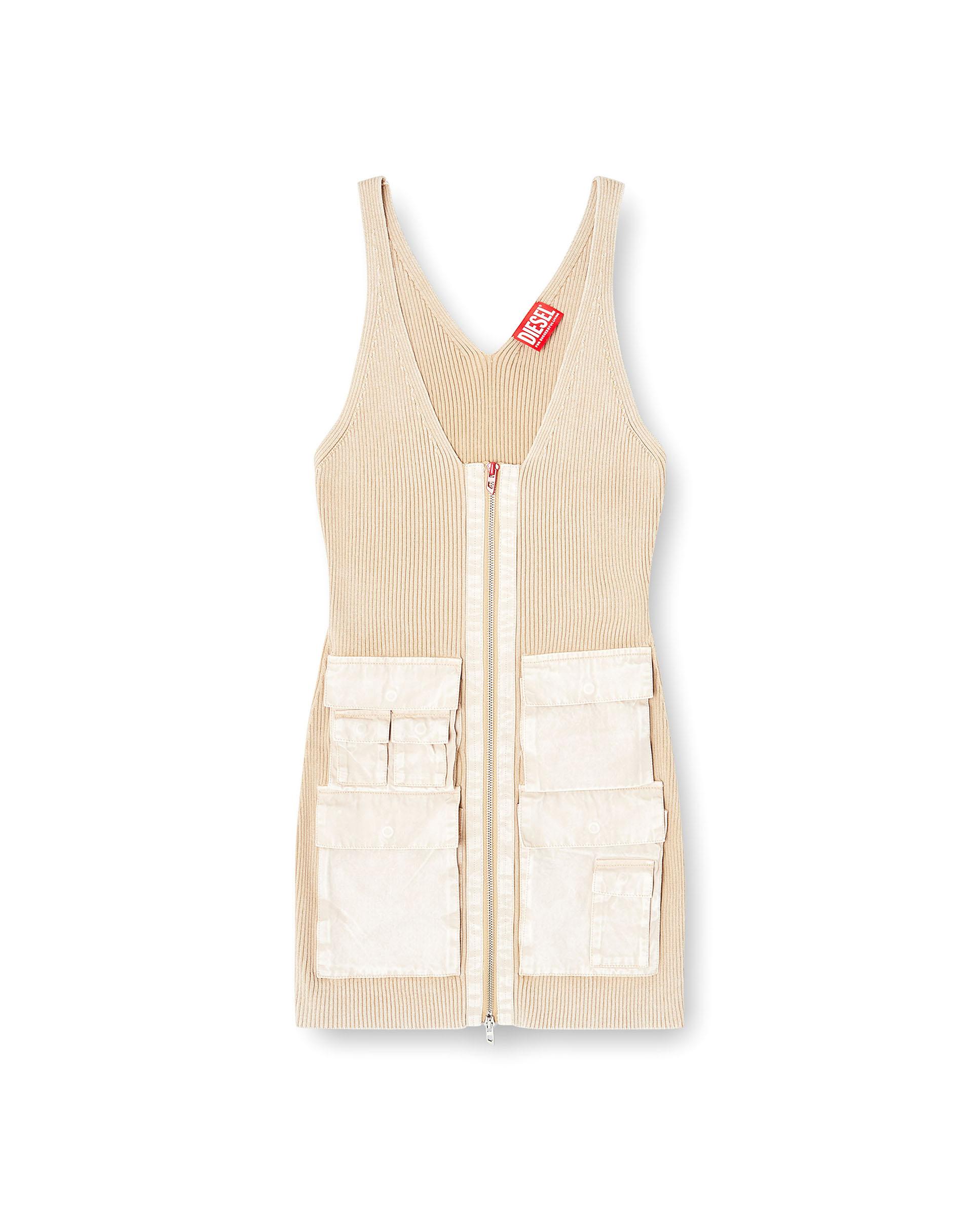 Vestido corto de punto acanalado con bolsillos cargo - Diesel - Beige Beige-5