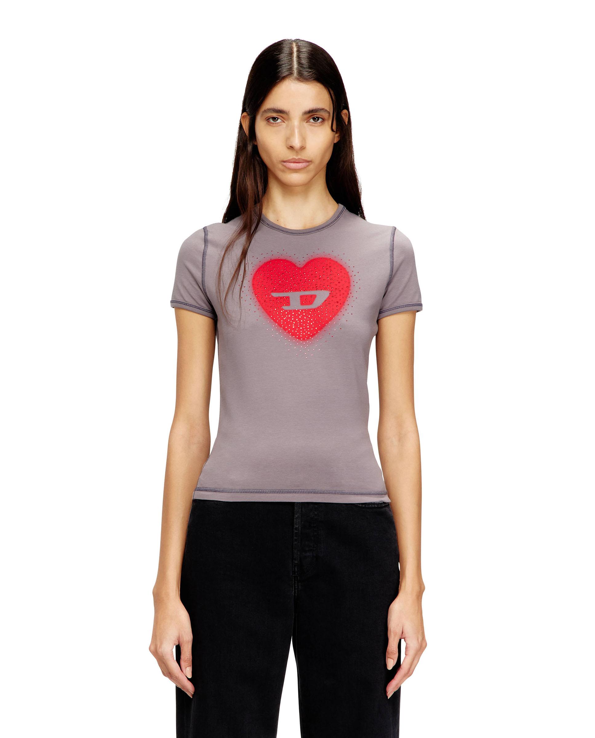 Camiseta de mujer slim con corazón y tachuelas - Diesel - Gris Gris-1
