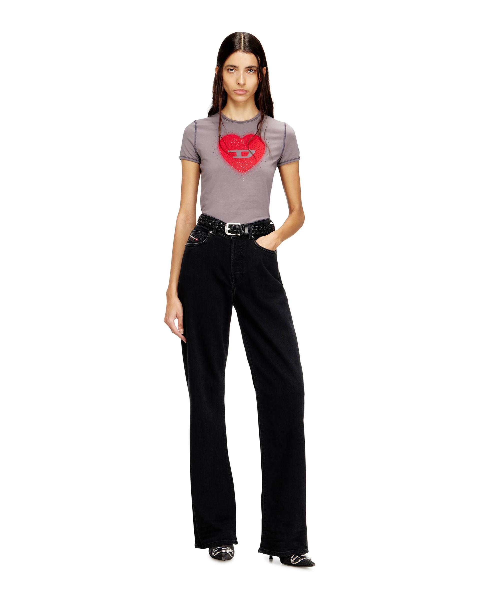 Camiseta de mujer slim con corazón y tachuelas - Diesel - Gris Gris-3