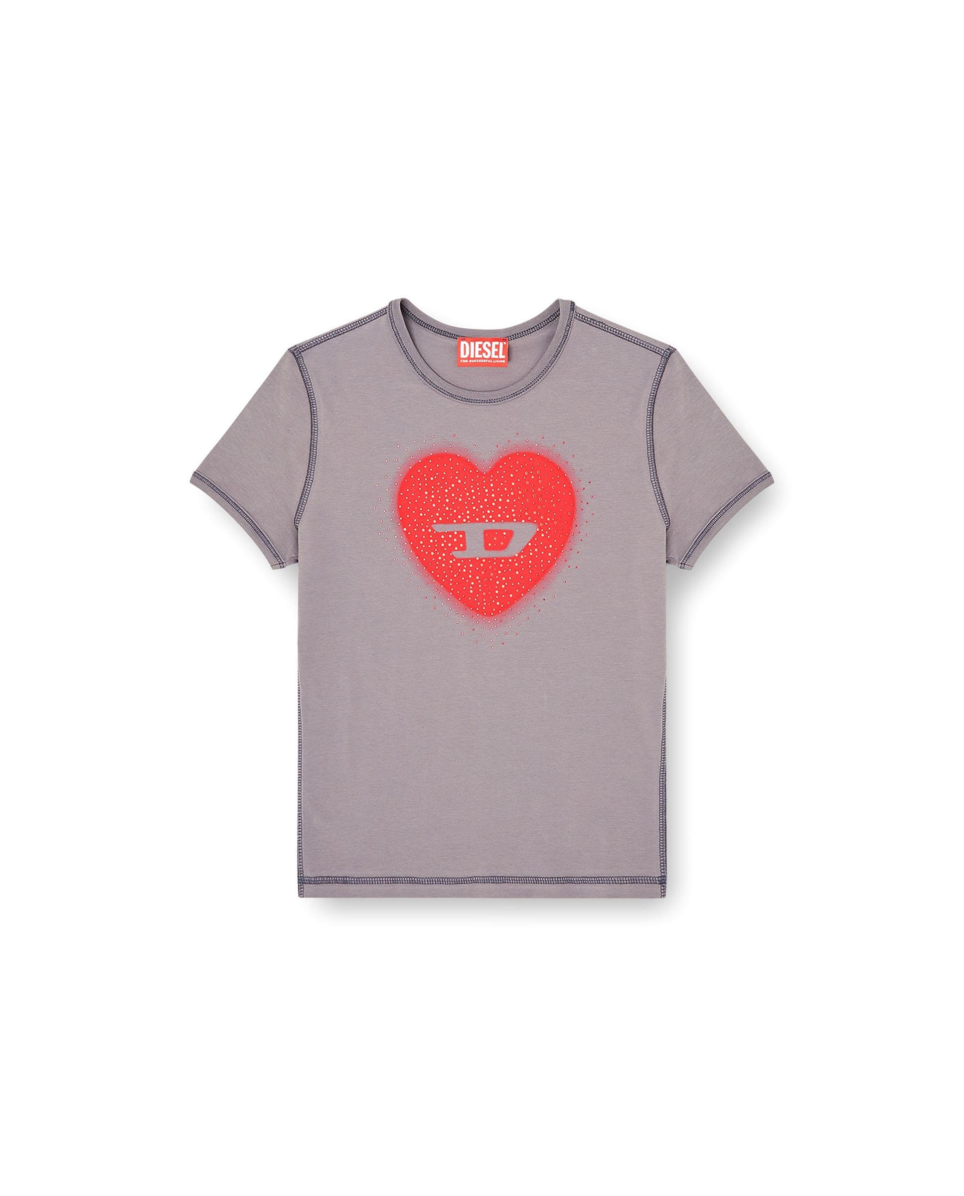 Camiseta de mujer slim con corazón y tachuelas - Diesel - Gris Gris-4