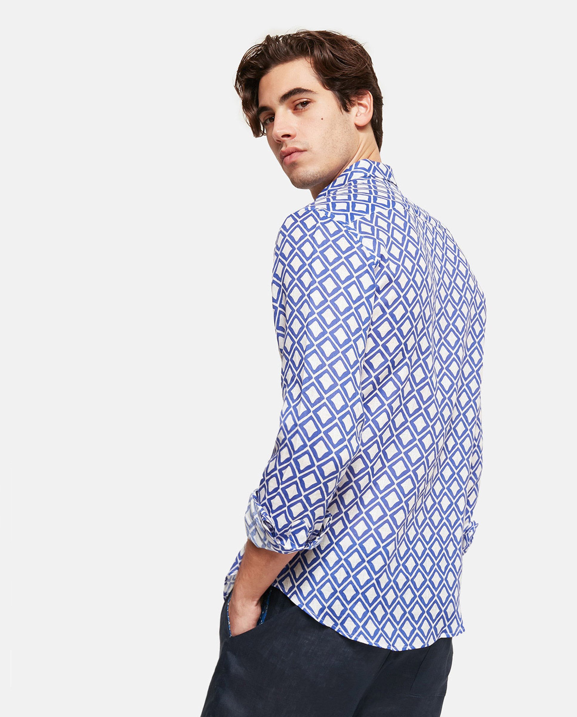 Camisa de lino de hombre classic con estampado en color - PENINSULA - Azul Azul-3