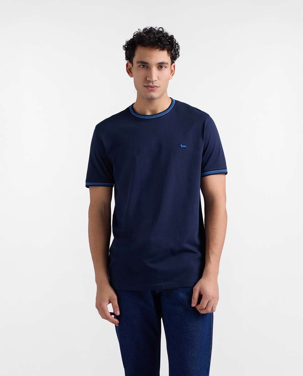 Harmont&Blaine - Camiseta de hombre con borde y cuello a rayas.