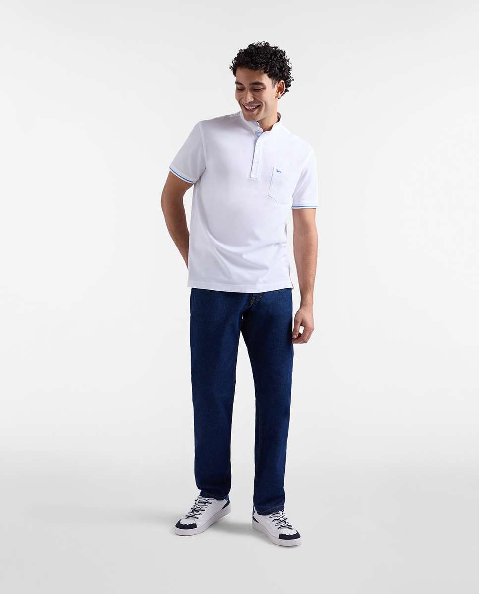 Polo de hombre cuello coreano con contrastes - Harmont&Blaine - Blanco Blanco-4