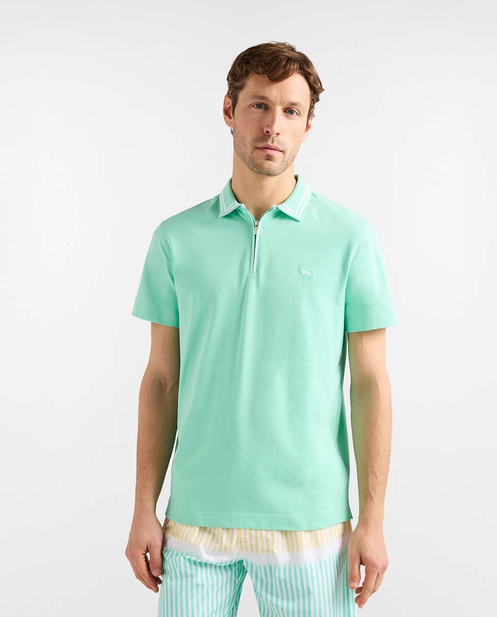 Imagen 0 de Polo de hombre con cuello de cremallera Verde Agua