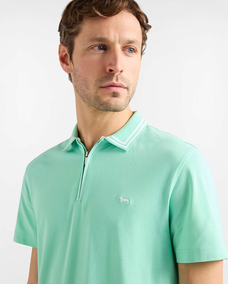 Polo de hombre con cuello de cremallera - Harmont&Blaine - Verde Agua Verde Agua-3