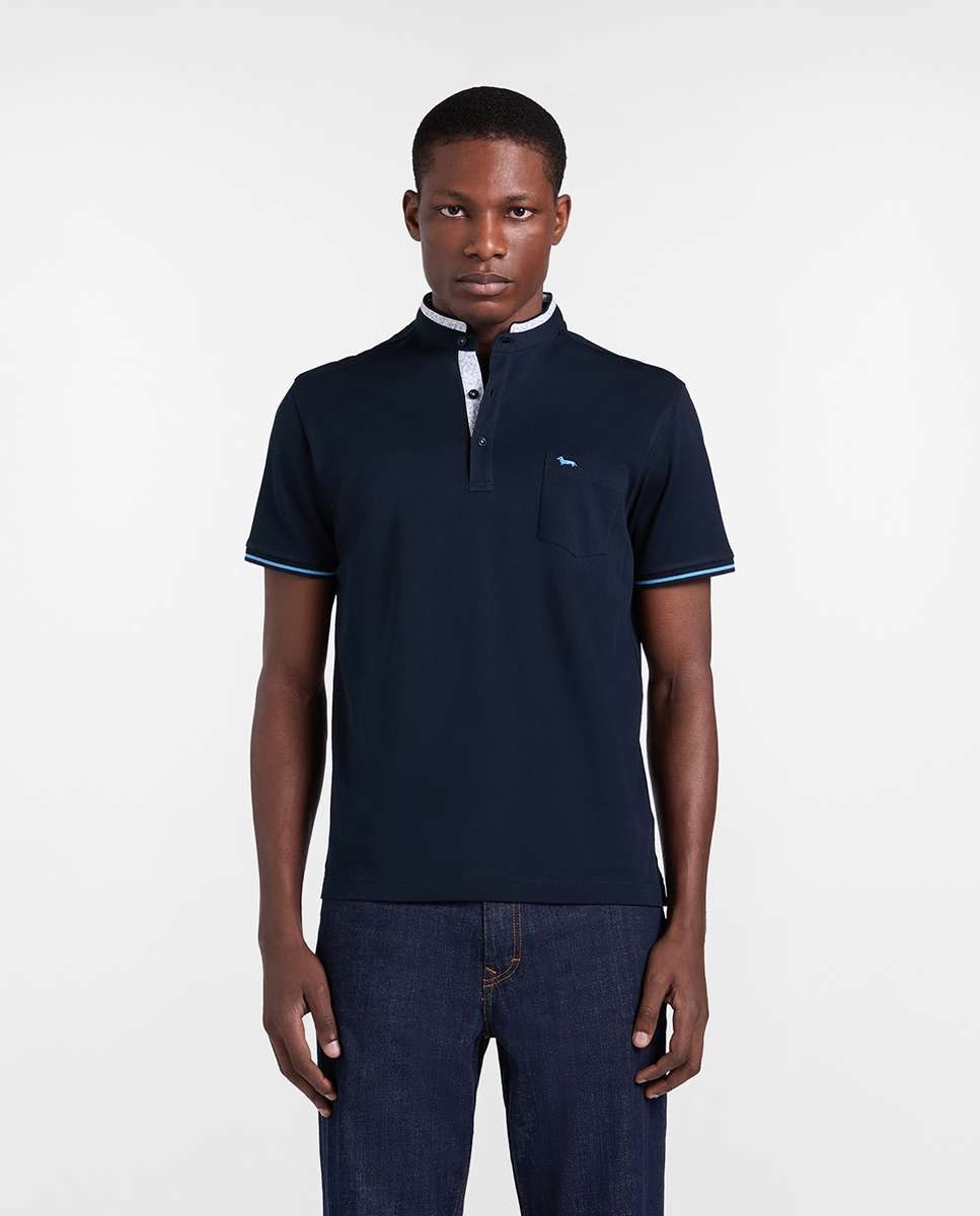 Imagen 0 de Polo de hombre cuello coreano con contrastes Azul marino
