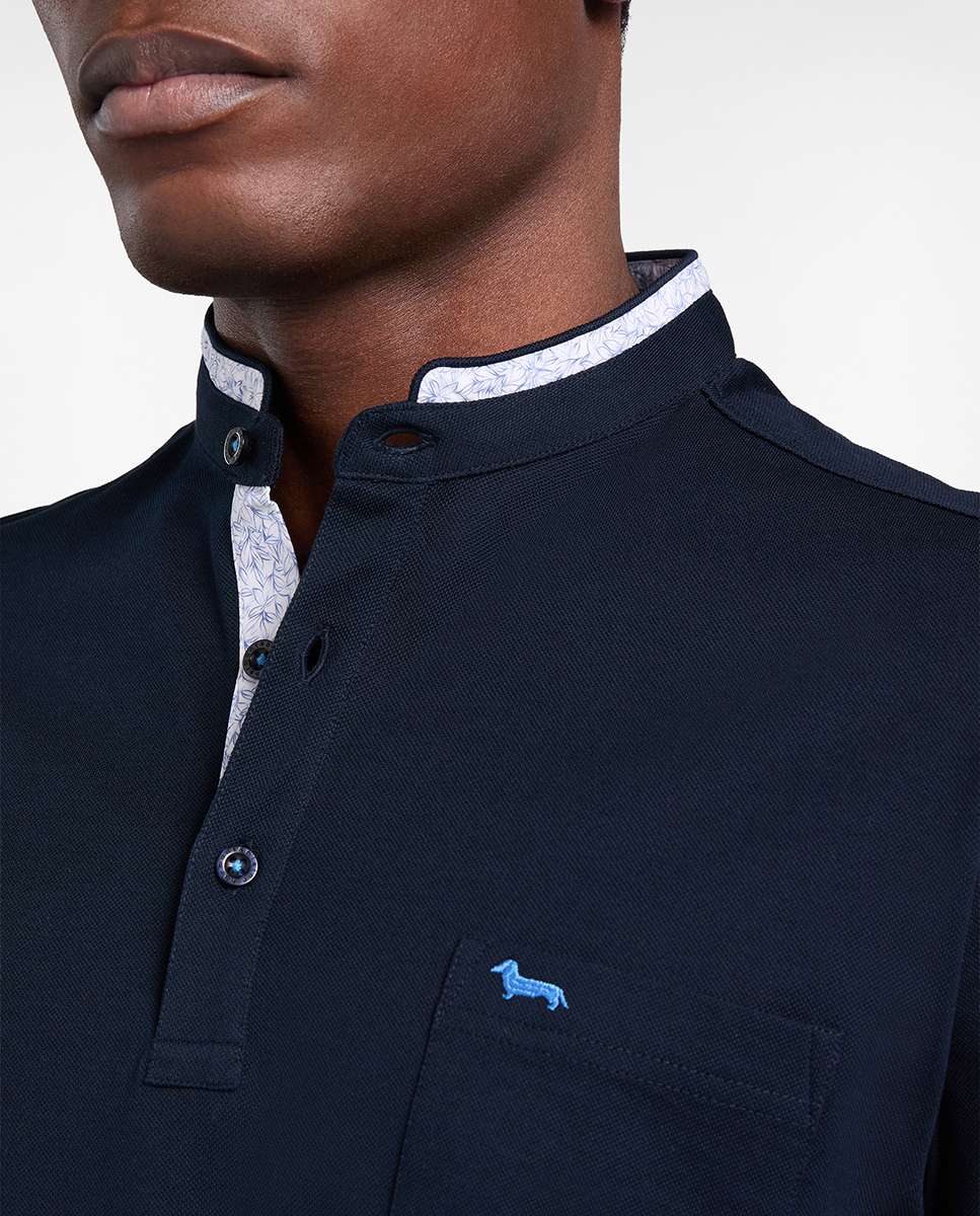 Polo de hombre cuello coreano con contrastes - Harmont&Blaine - Azul marino Azul marino-3