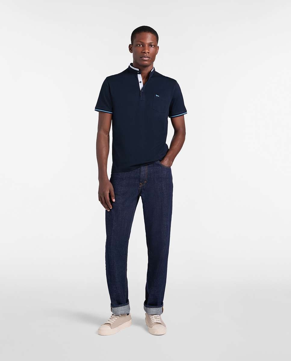 Polo de hombre cuello coreano con contrastes - Harmont&Blaine - Azul marino Azul marino-4