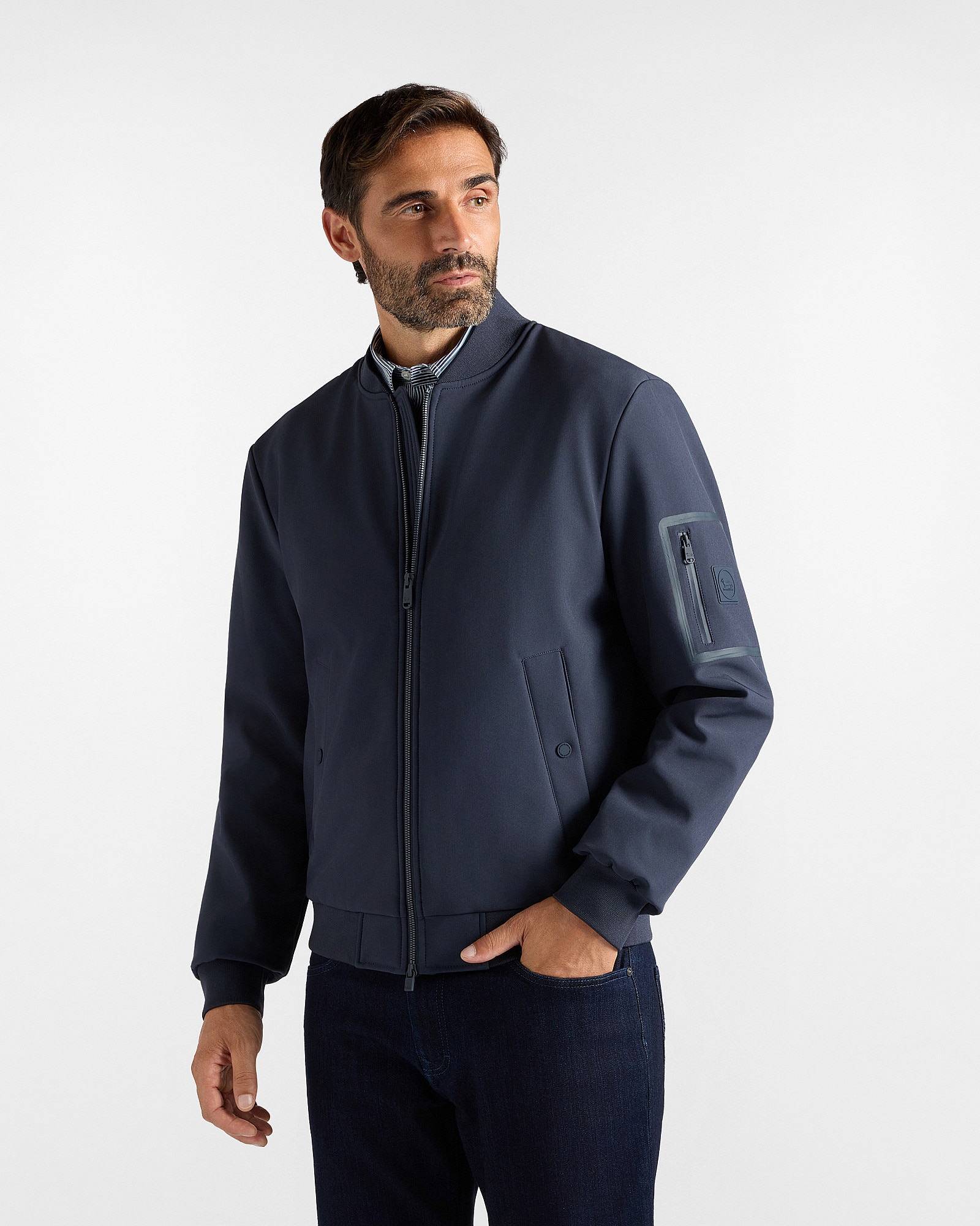 Imagen 1 de Chaqueta de hombre en softshell con acabados en canalé - Harmont&Blaine - Azul marino Azul marino