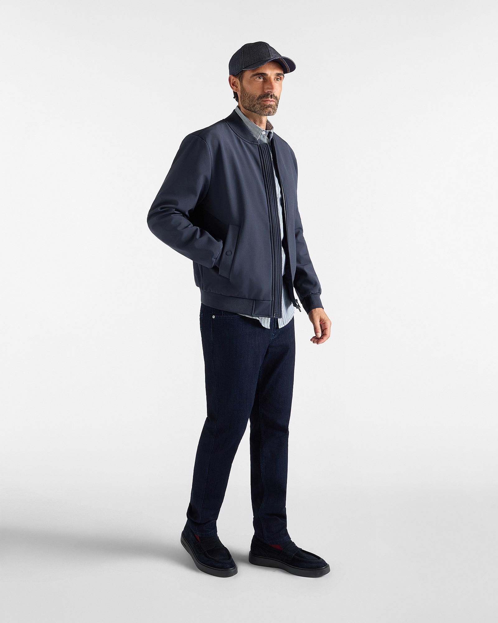 Imagen 4 de Chaqueta de hombre en softshell con acabados en canalé - Harmont&Blaine - Azul marino Azul marino