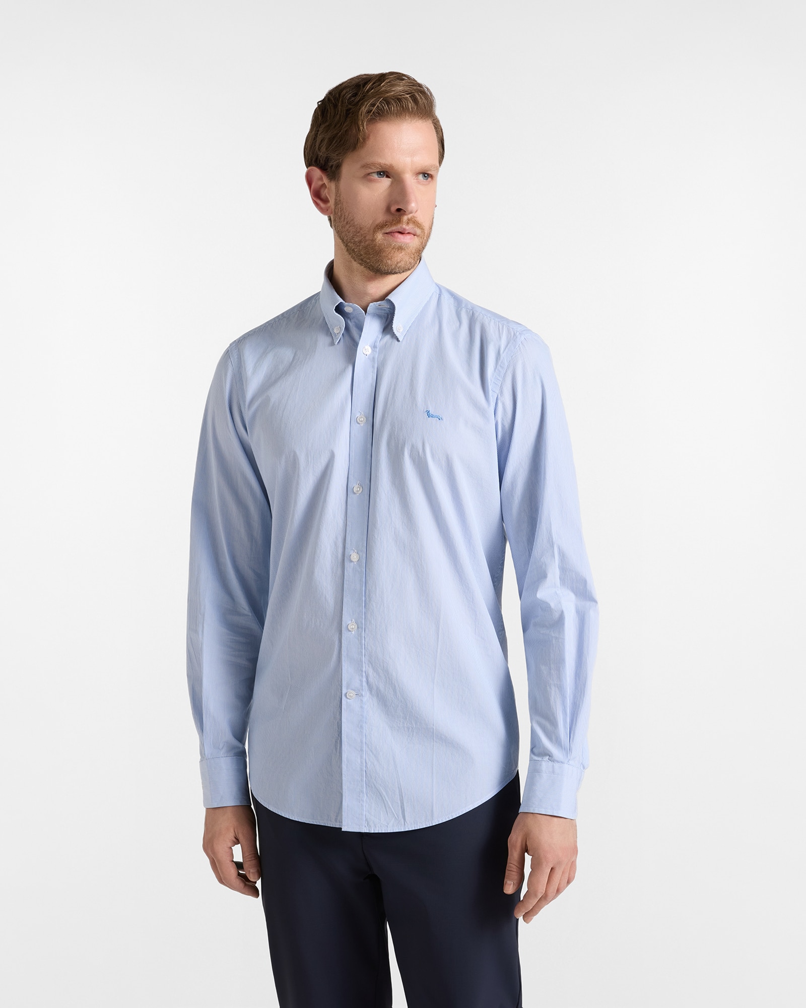 Camisa de hombre de microrayas teñido en hilo de corte regular - Harmont&Blaine - Azul celeste Azul celeste-1