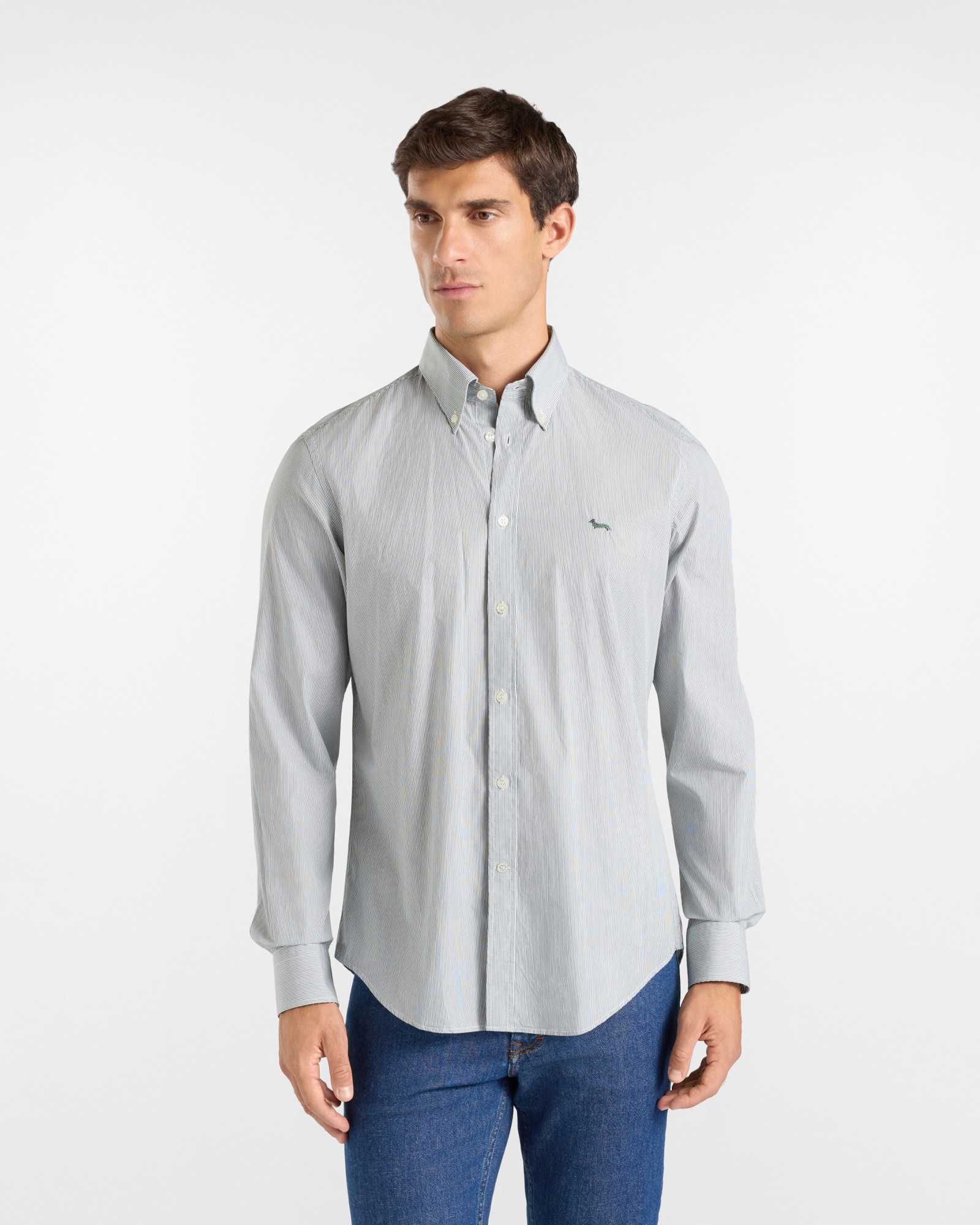 Camisa de hombre de microrayas teñido en hilo de corte regular - Harmont&Blaine - Verde oscuro Verde oscuro-1