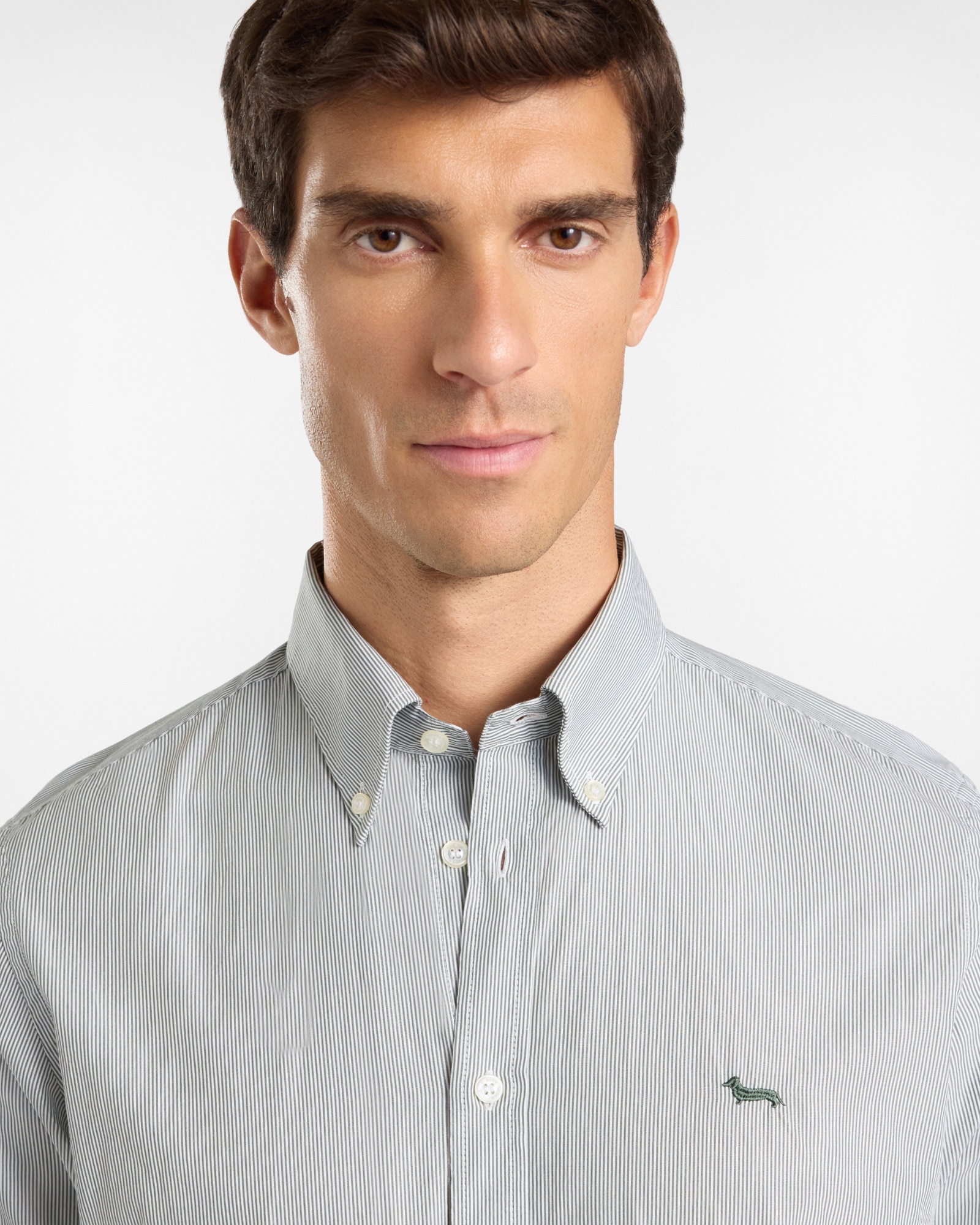 Camisa de hombre de microrayas teñido en hilo de corte regular - Harmont&Blaine - Verde oscuro Verde oscuro-3