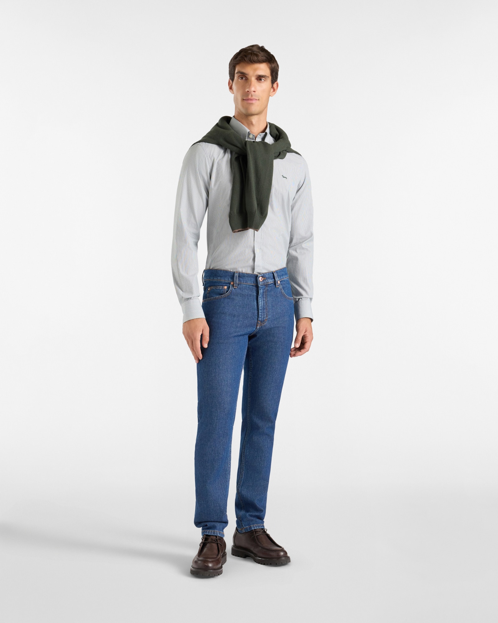Camisa de hombre de microrayas teñido en hilo de corte regular - Harmont&Blaine - Verde oscuro Verde oscuro-4