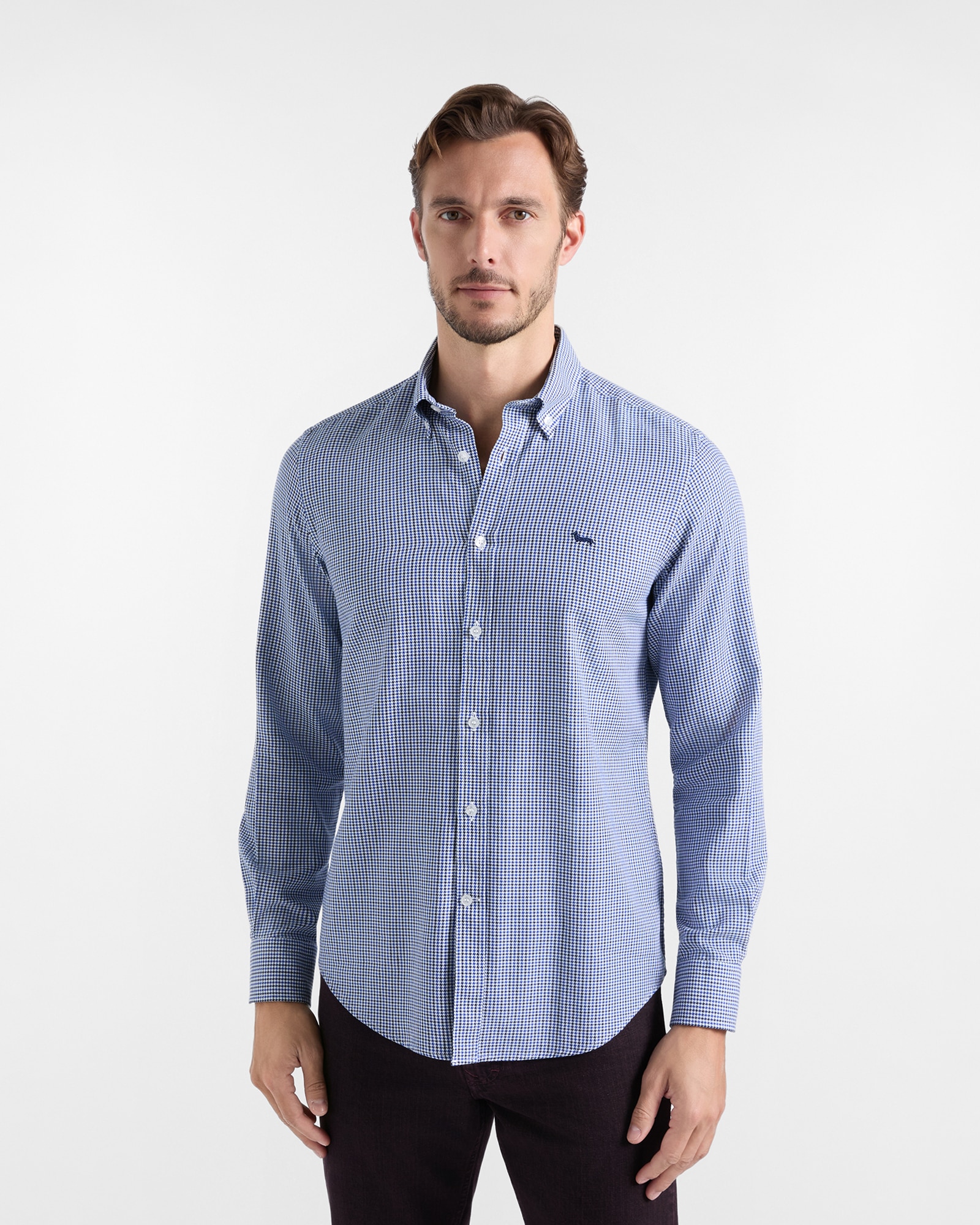 Camisa de hombre en algodón reforzado pata de gallo de corte regular - Harmont&Blaine - Azul marino Azul marino-1