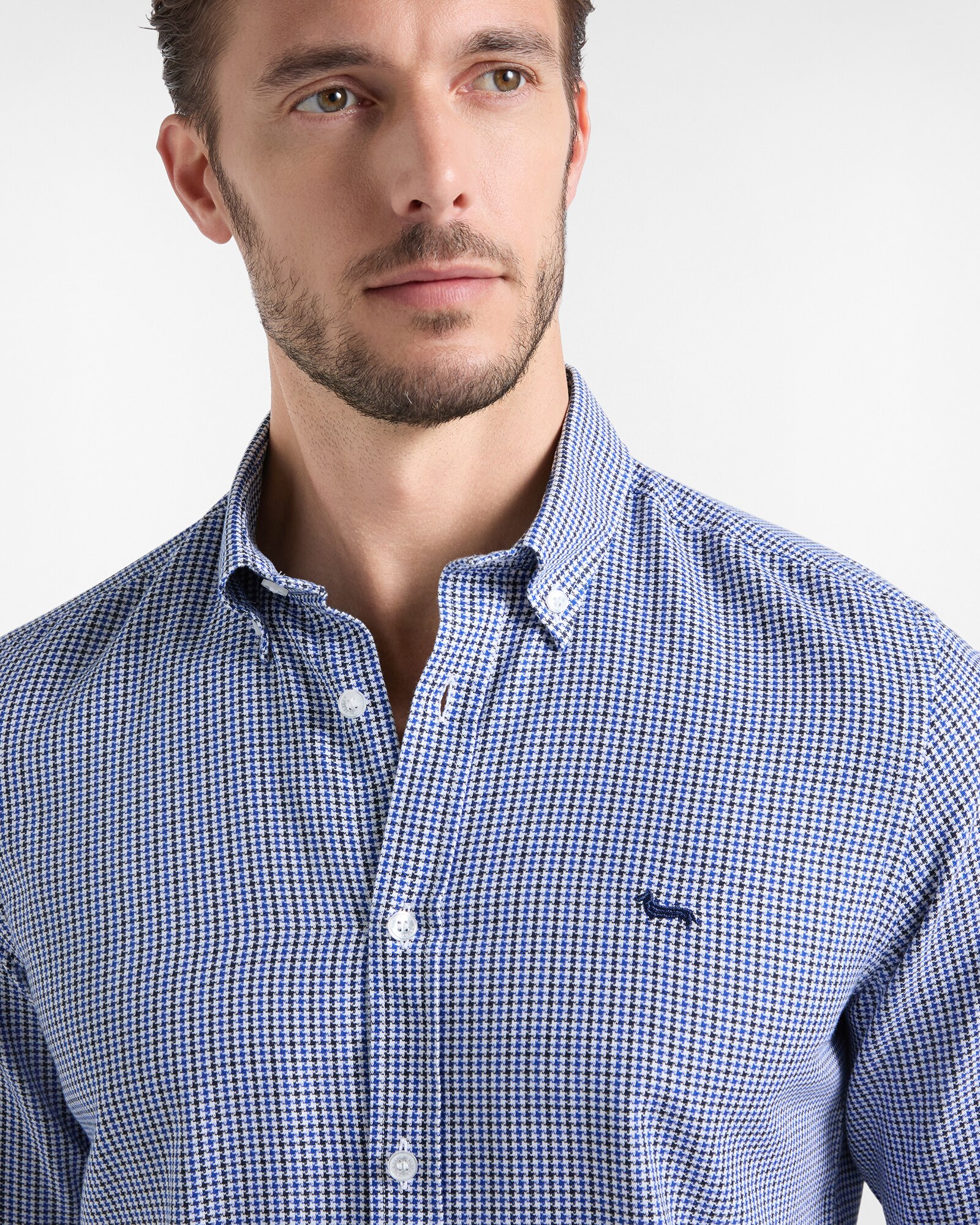 Camisa de hombre en algodón reforzado pata de gallo de corte regular - Harmont&Blaine - Azul marino Azul marino-3
