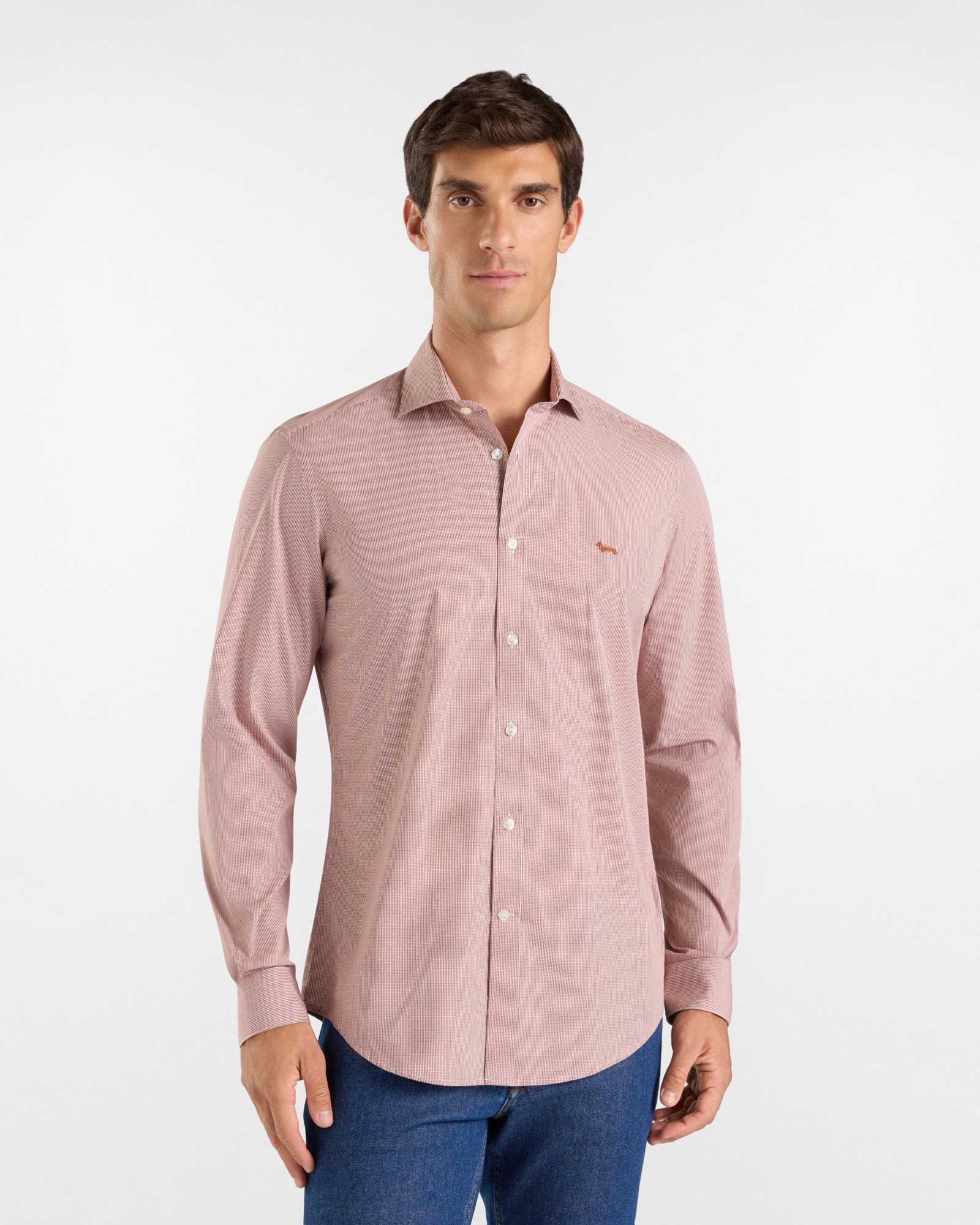 Imagen 1 de Camisa de hombre micro vichy teñido en hilo de corte ceñido Rojo Teja