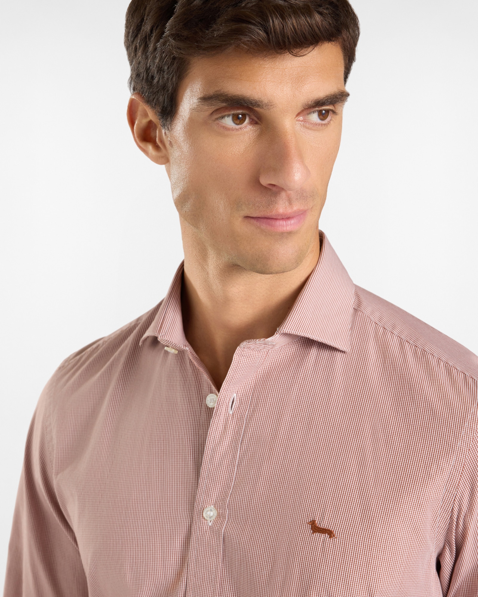 Imagen 3 de Camisa de hombre micro vichy teñido en hilo de corte ceñido - Harmont&Blaine - Rojo Teja Rojo Teja