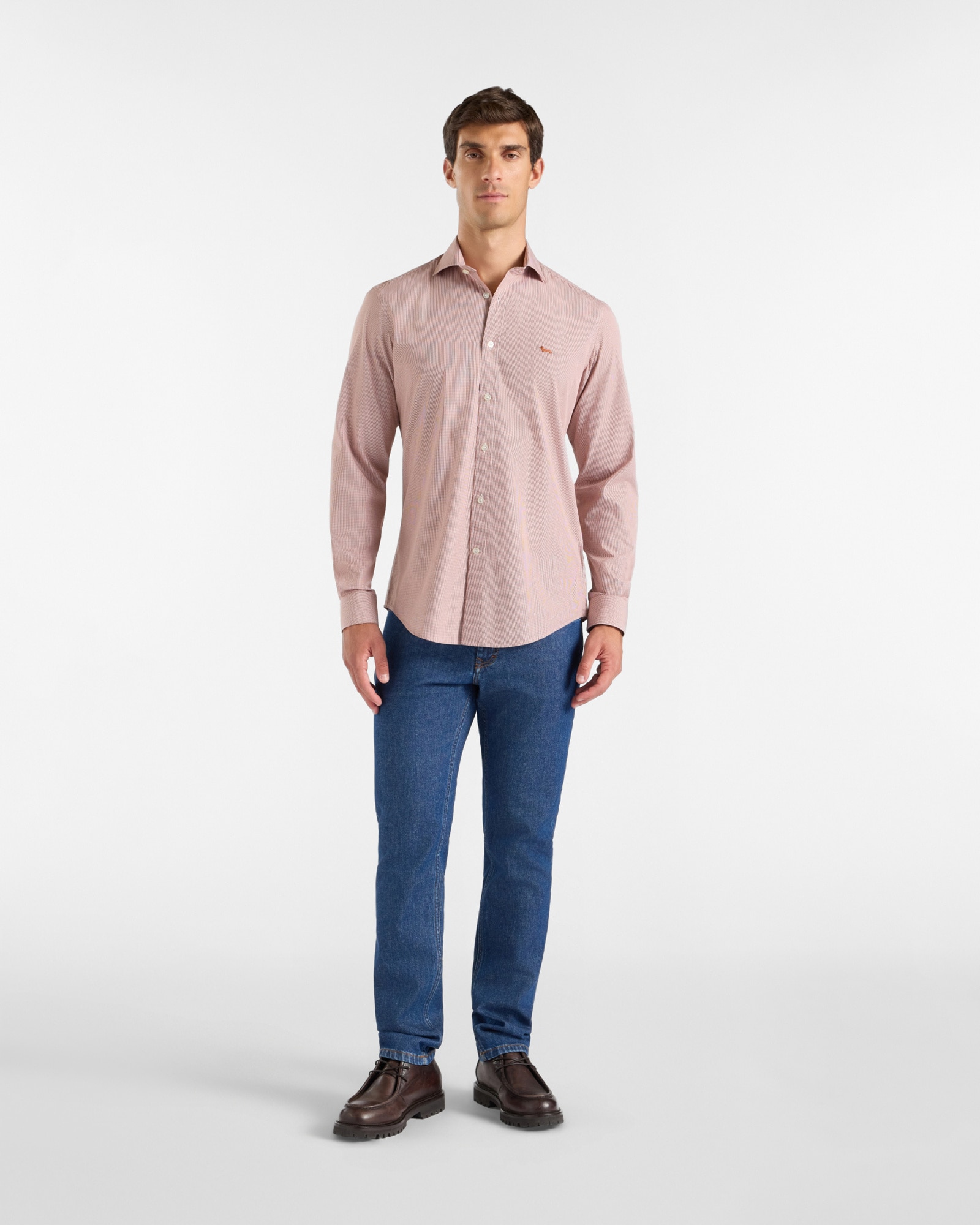Imagen 4 de Camisa de hombre micro vichy teñido en hilo de corte ceñido - Harmont&Blaine - Rojo Teja Rojo Teja