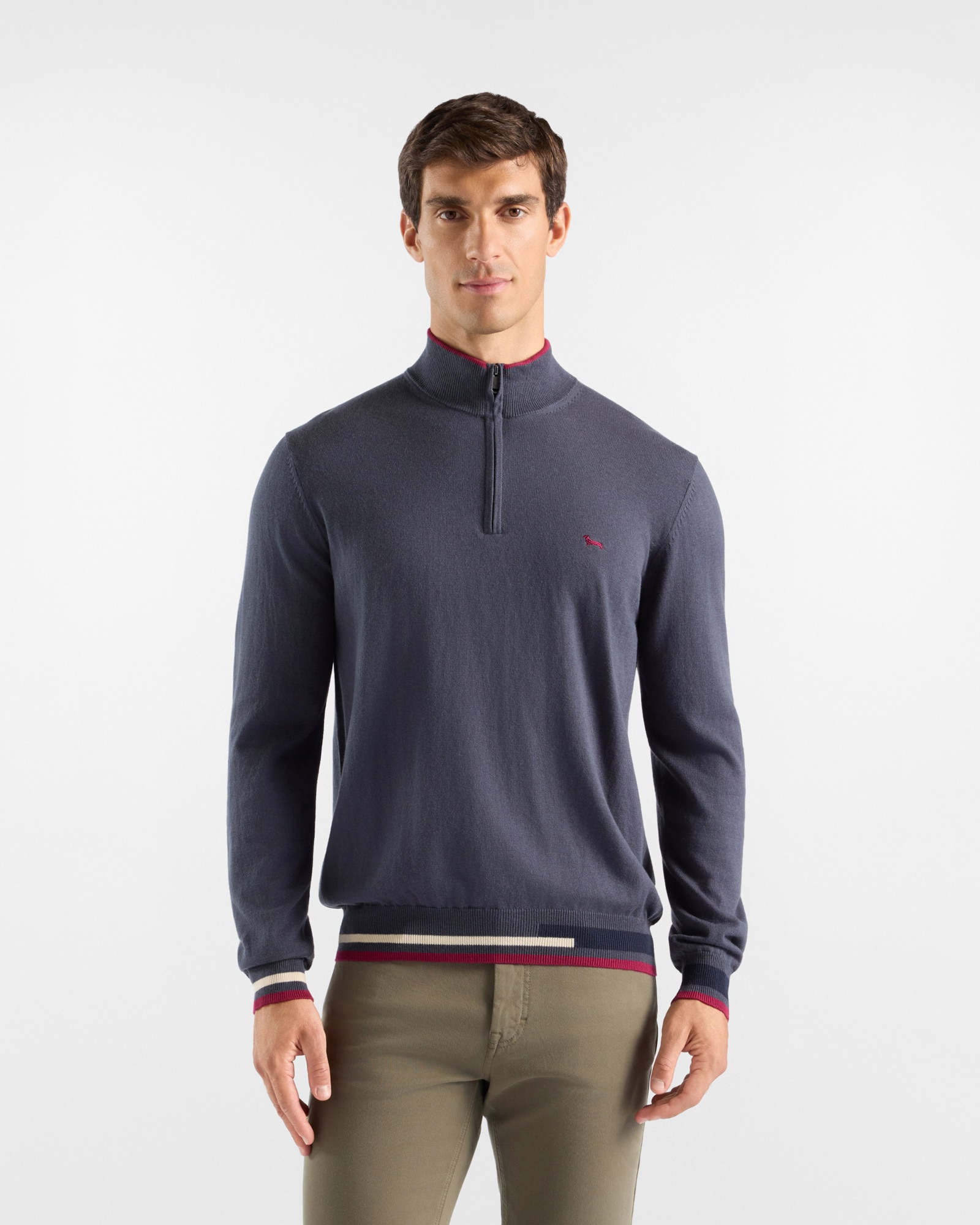 Imagen 1 de Jersey de hombre de cuello alto half zip en mezcla de lana y algodón regular fit Gris