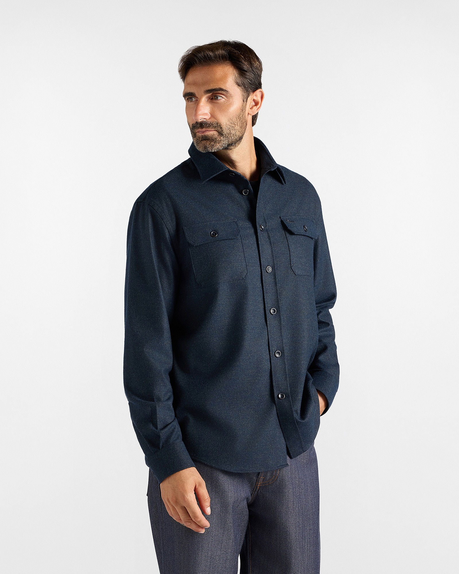 Imagen 1 de Sobrecamisa de hombre en franela de corte holgado Azul marino