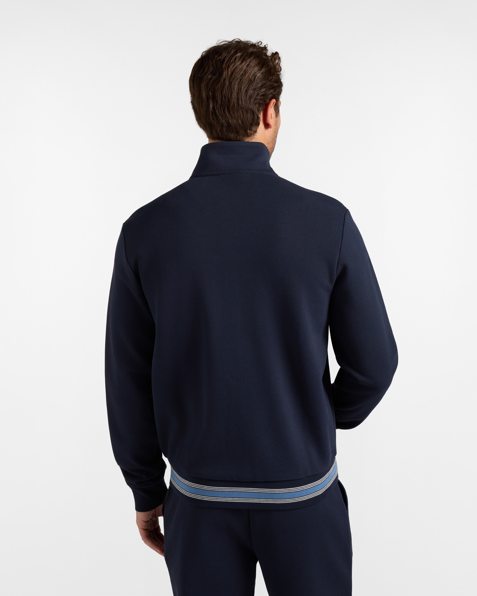 Sudadera de hombre con cremallera completa en piqué con acabado de rayas - Harmont&Blaine - Azul marino Azul marino-2