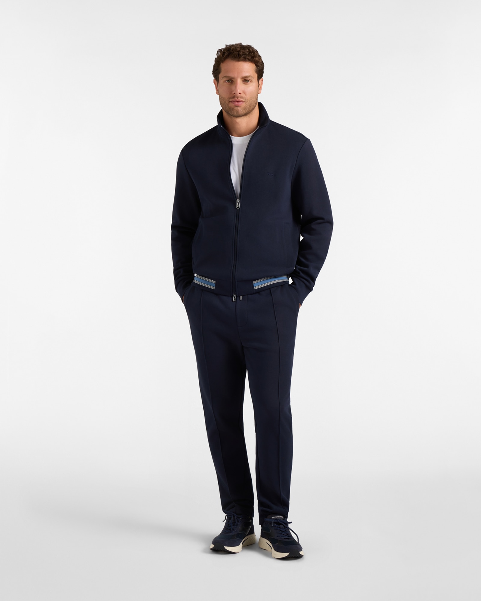 Sudadera de hombre con cremallera completa en piqué con acabado de rayas - Harmont&Blaine - Azul marino Azul marino-4