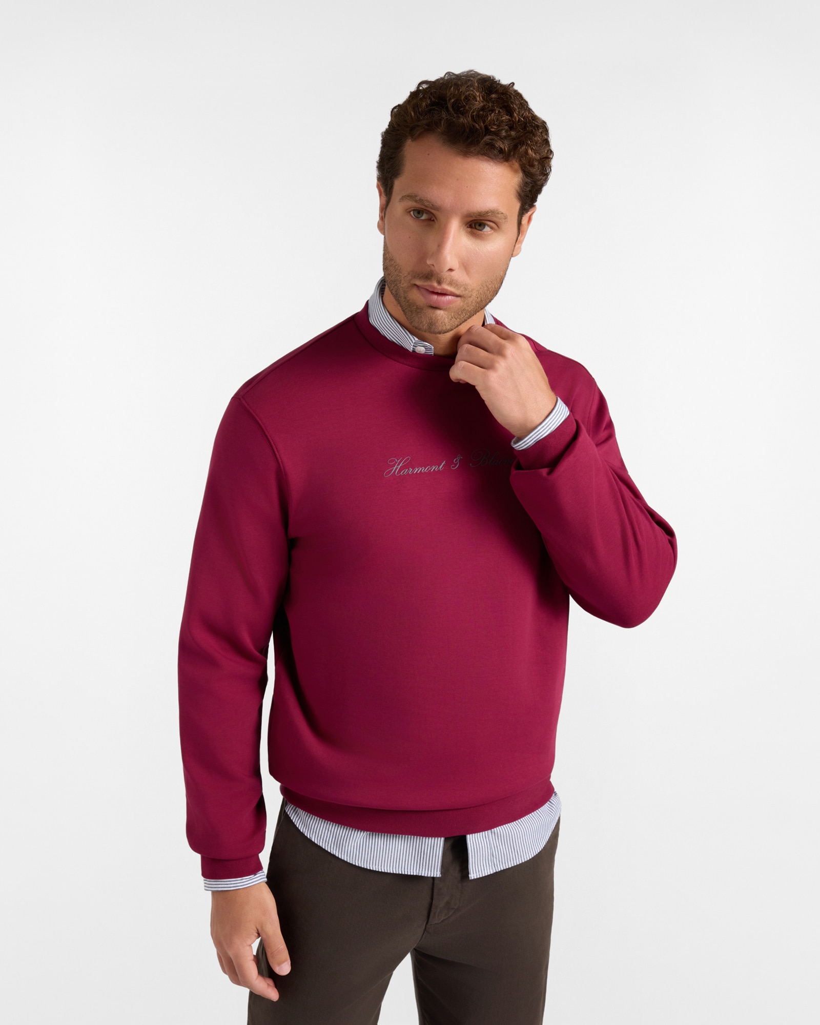 Sudadera de hombre con cuello redondo en algodón puro rojo con logo 3d - Harmont&Blaine - Rosa Rosa-1