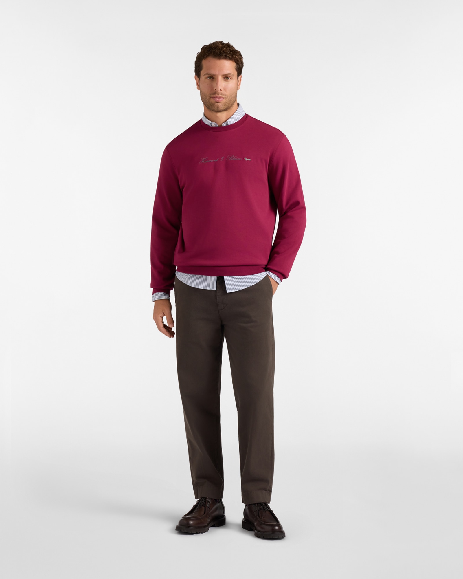 Sudadera de hombre con cuello redondo en algodón puro rojo con logo 3d - Harmont&Blaine - Rosa Rosa-4