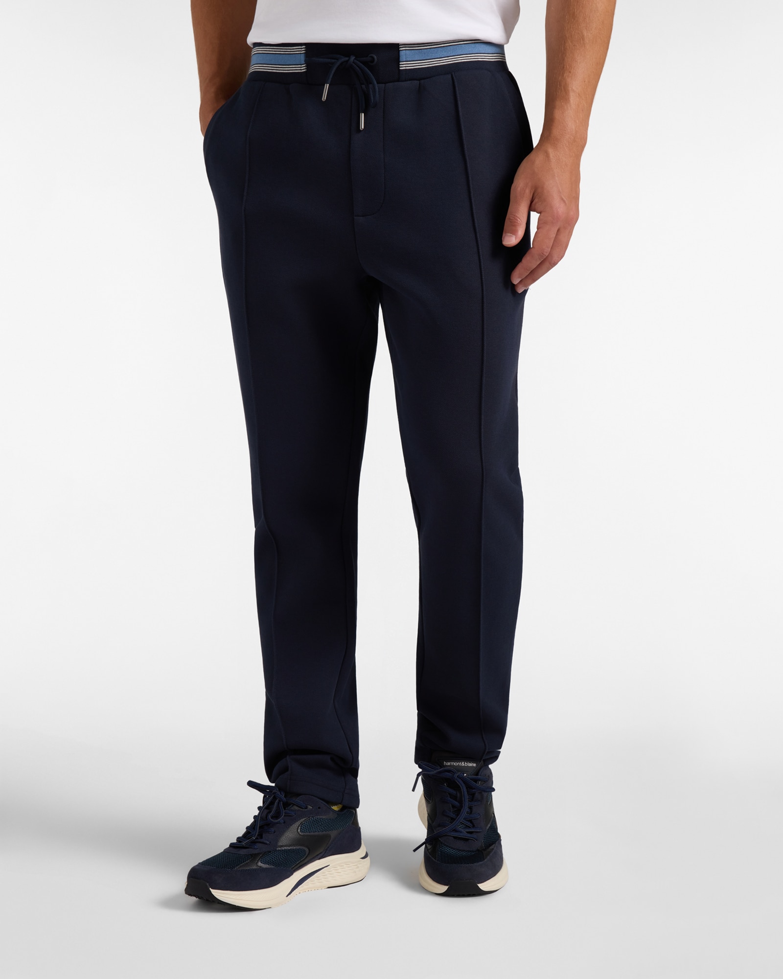 Pantalón de hombre en felpa piqué con cinturón de rayas - Harmont&Blaine - Azul marino Azul marino-1