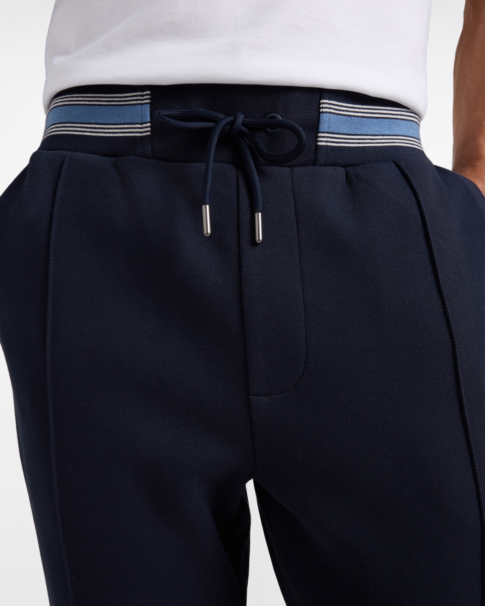 Pantalón de hombre en felpa piqué con cinturón de rayas - Harmont&Blaine - Azul marino Azul marino-3