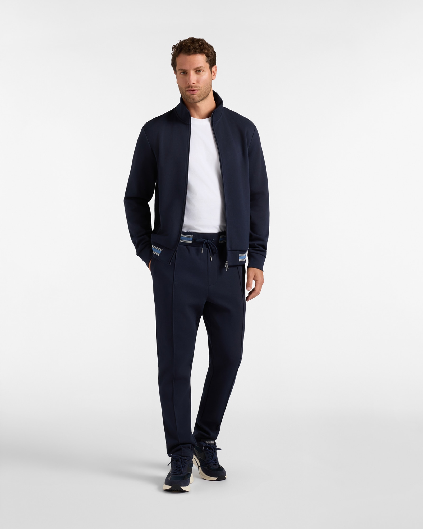 Pantalón de hombre en felpa piqué con cinturón de rayas - Harmont&Blaine - Azul marino Azul marino-4