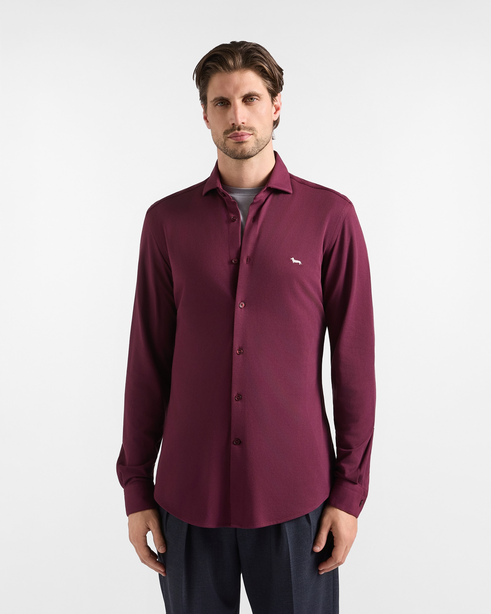 Camisa de hombre de piqué de color liso corte ceñido - Harmont&Blaine - Fucsia Fucsia-1