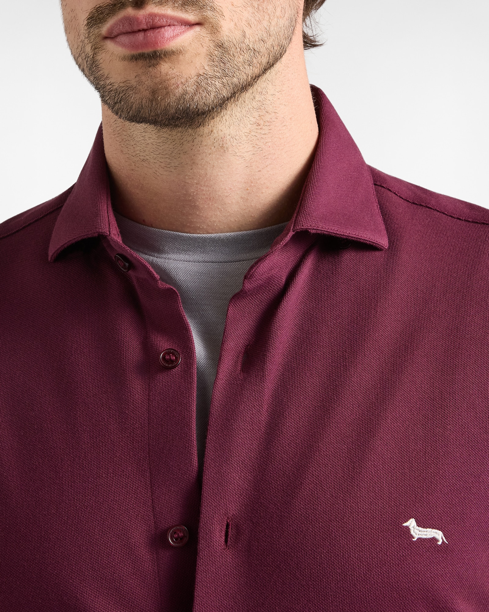 Camisa de hombre de piqué de color liso corte ceñido - Harmont&Blaine - Fucsia Fucsia-3