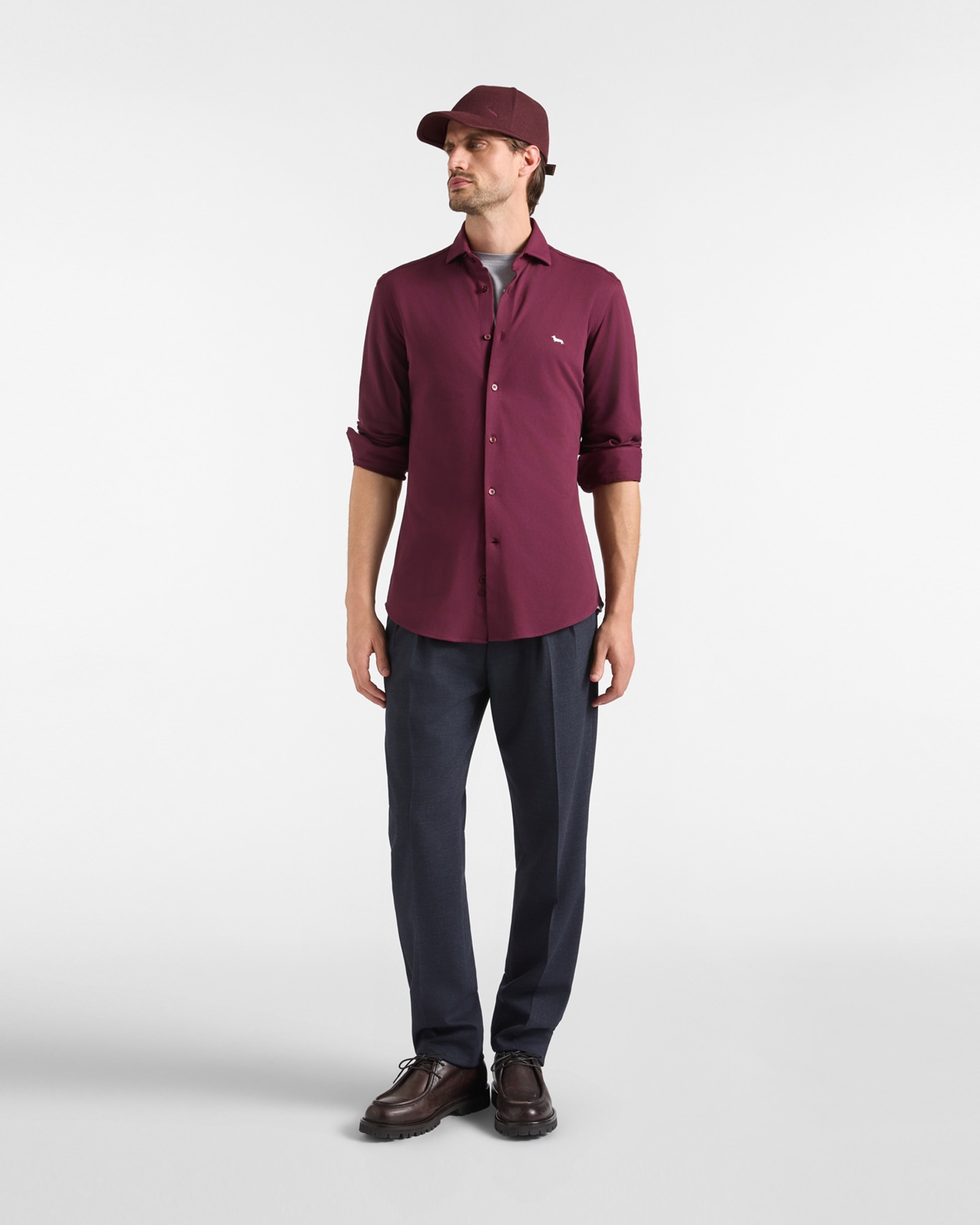 Camisa de hombre de piqué de color liso corte ceñido - Harmont&Blaine - Fucsia Fucsia-4