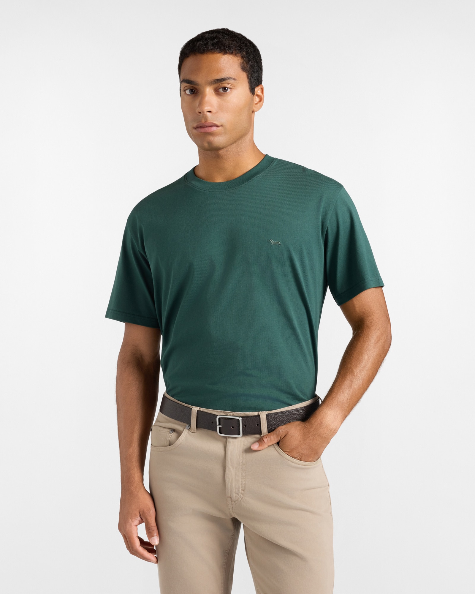 Camiseta de hombre de 100 % puro algodón y diseño holgado - Harmont&Blaine - Verde oscuro Verde oscuro-1