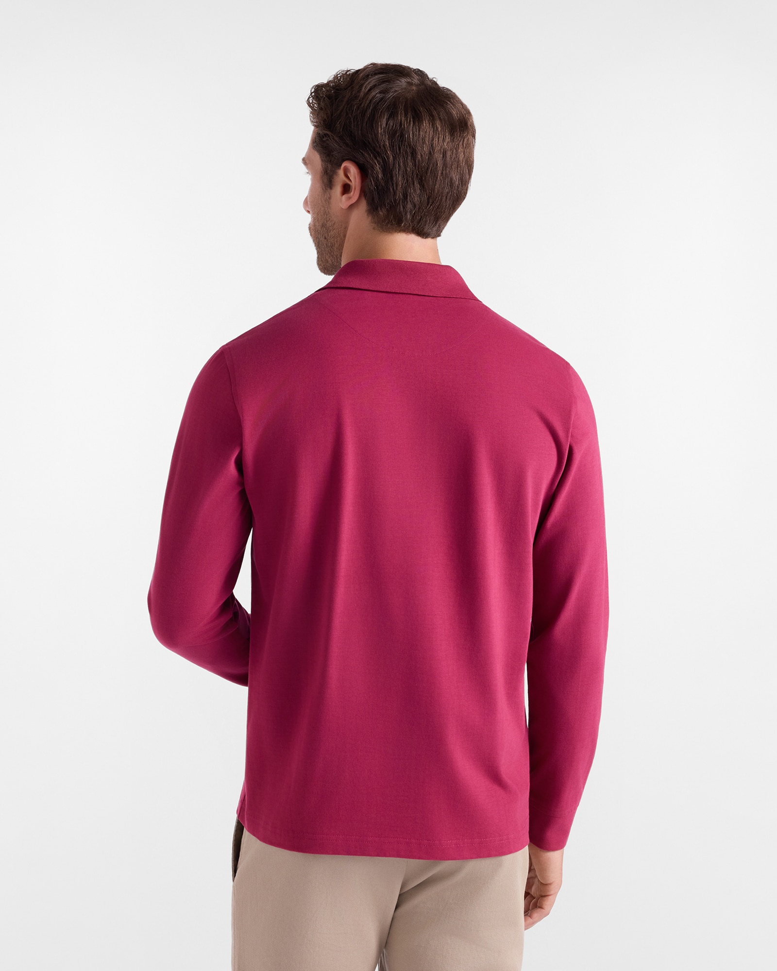 Polo de hombre de manga larga en punto cepillado de 100 % puro algodón - Harmont&Blaine - Rosa Rosa-3
